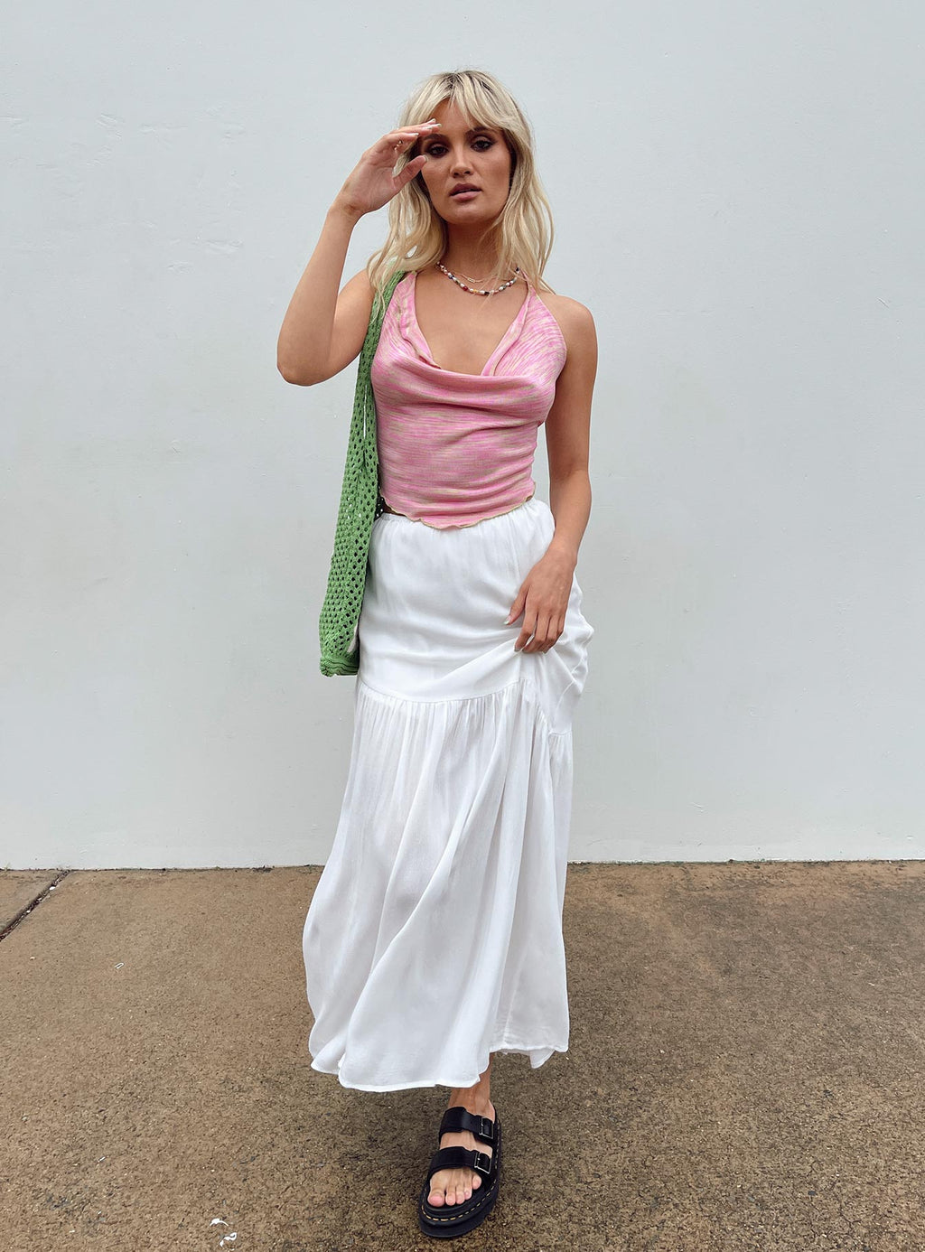 Chels Asymmetric Maxi Skirt White