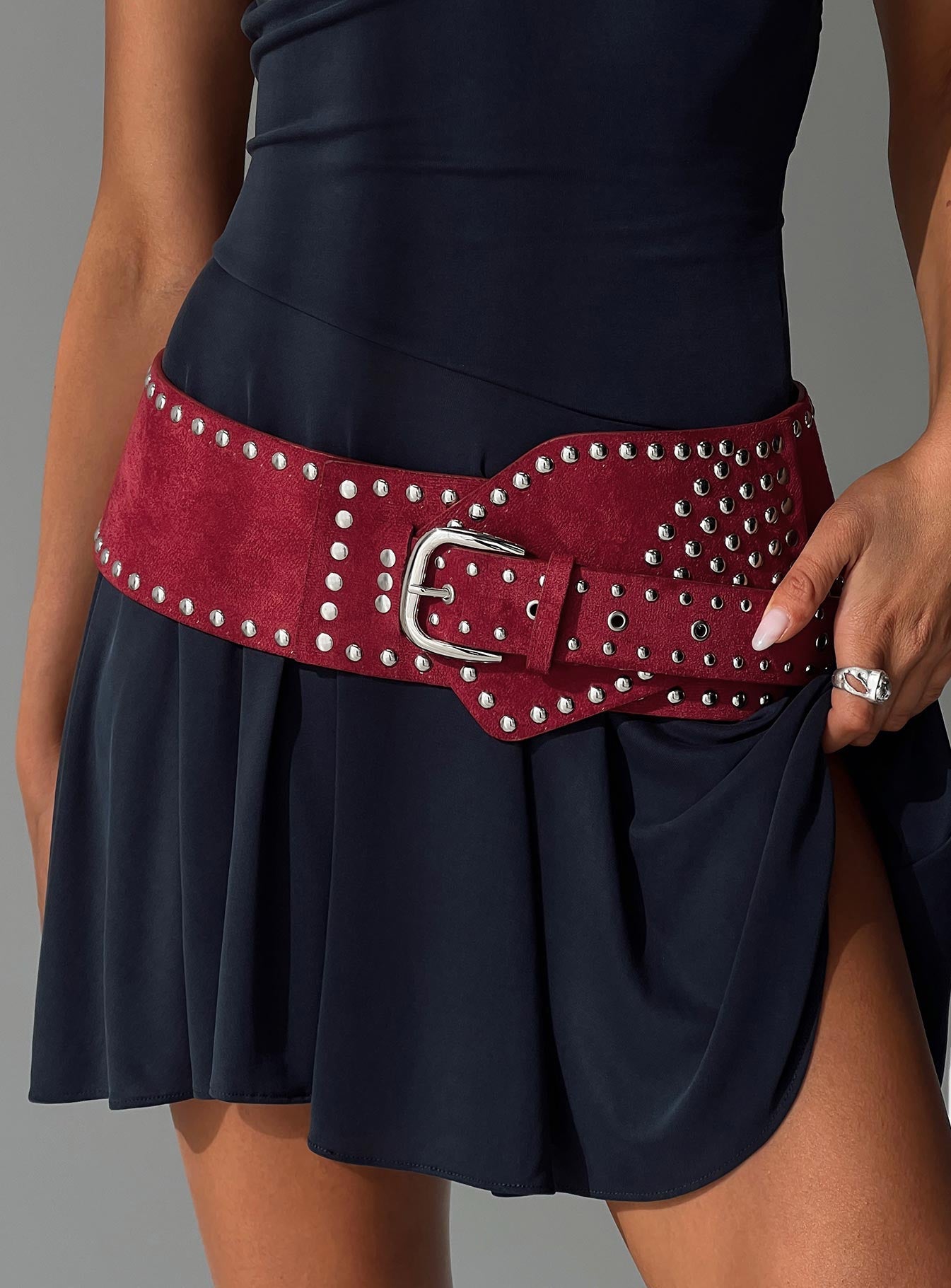 Calexico Studded Faux Suede Belt Red