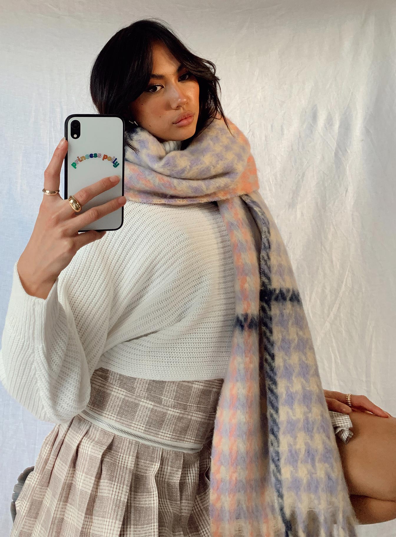 Maizie Houndstooth Scarf Pink Multi