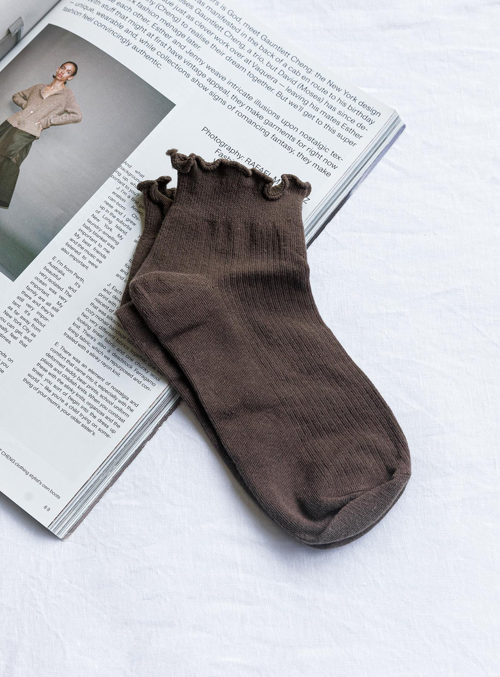 Ribbed Ruffle Socks Mushroom