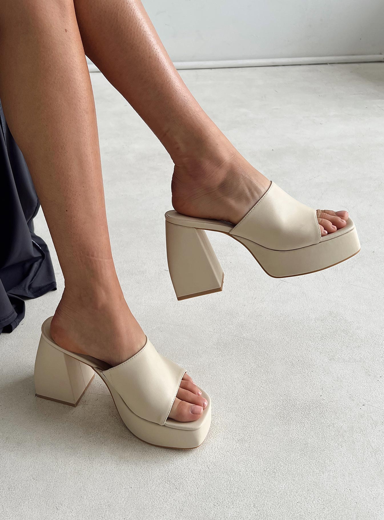 Shapiro Mules Platform Heels Bone