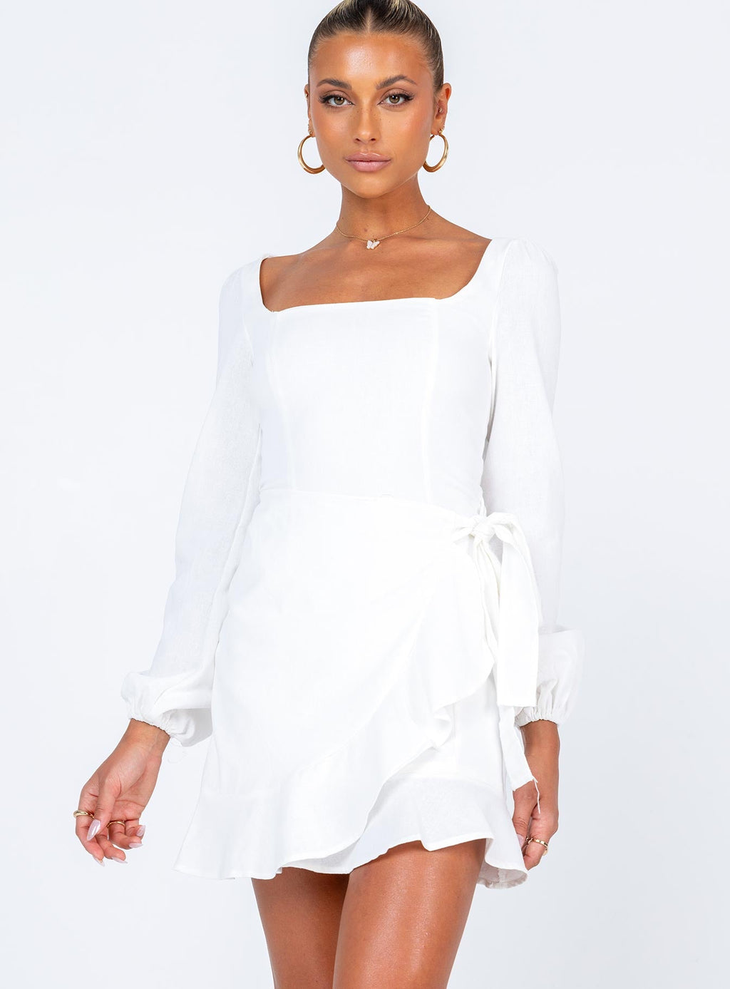 The Villa Long Sleeve Mini Dress White