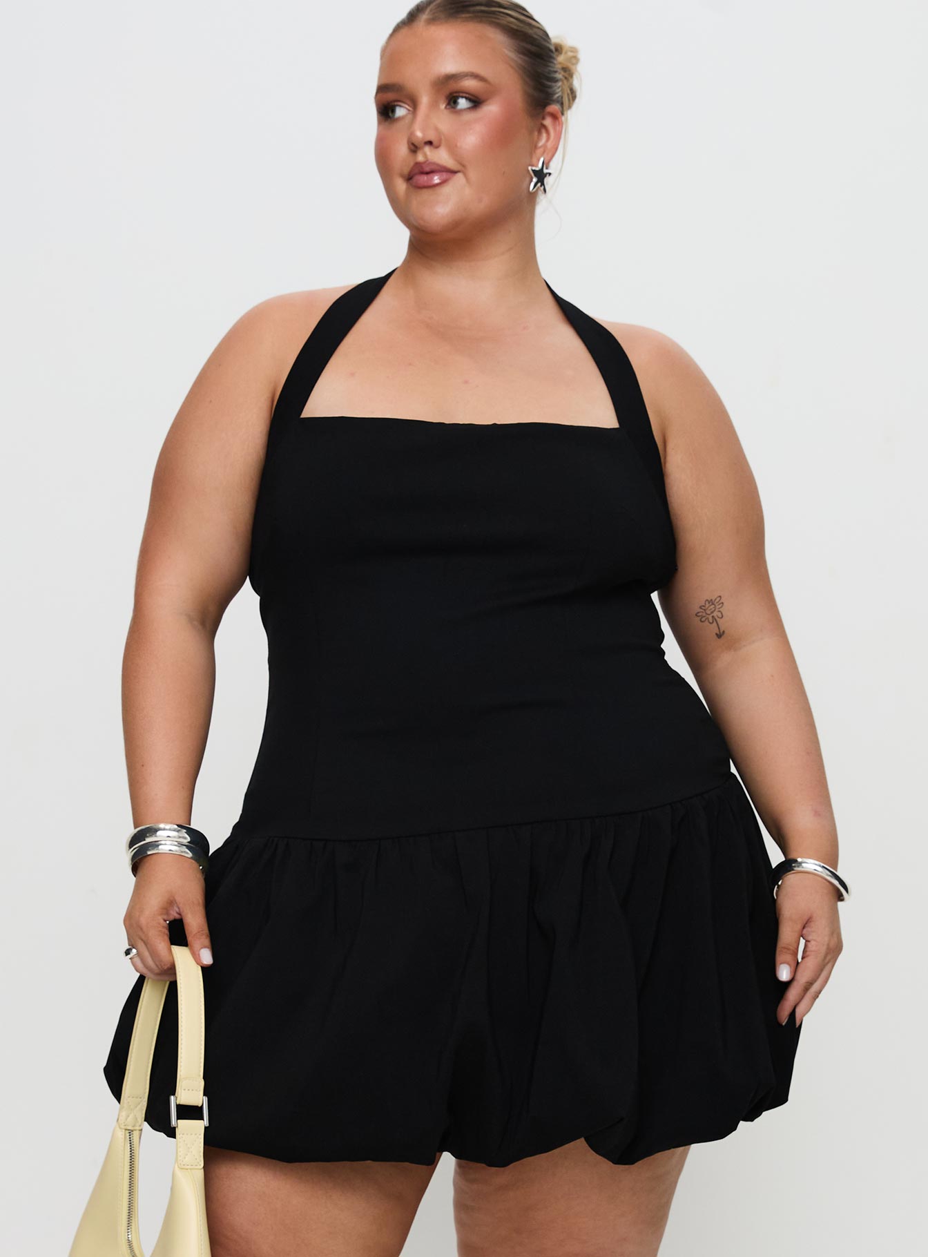 Gigli Bubble Hem Mini Dress Black Curve