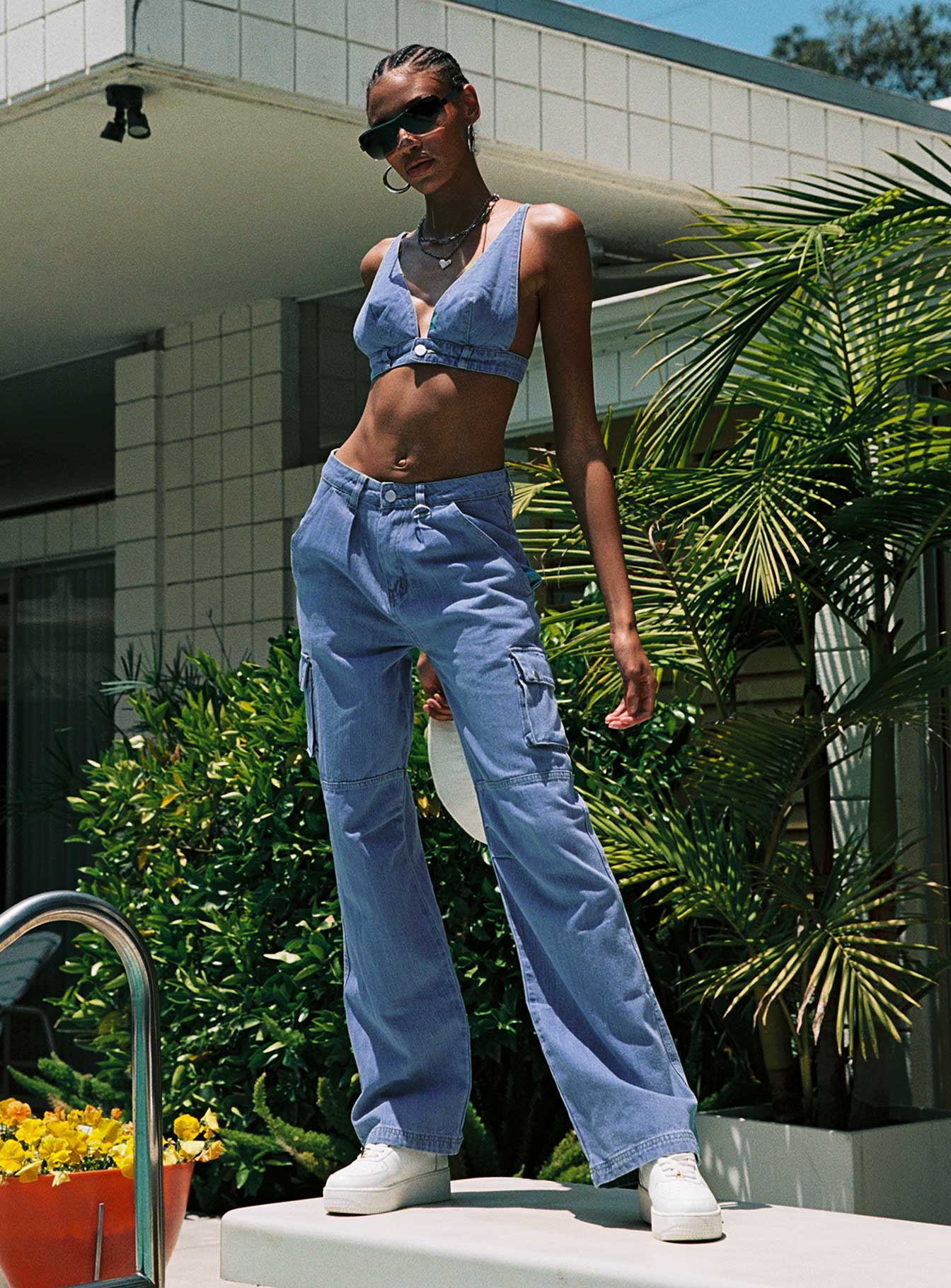 Paige Mid Rise Cargo Jean Denim