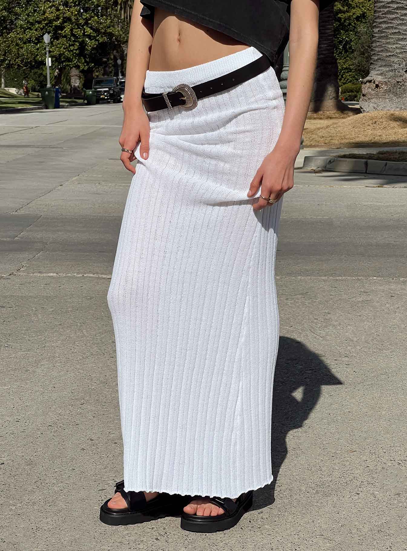 Belle Knit Maxi Skirt White