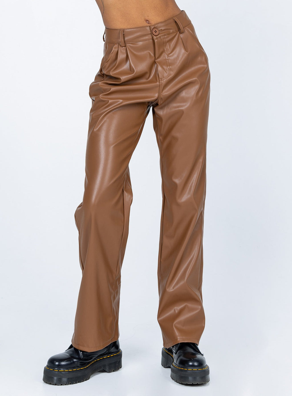 Wild Charm PU Pants Brown