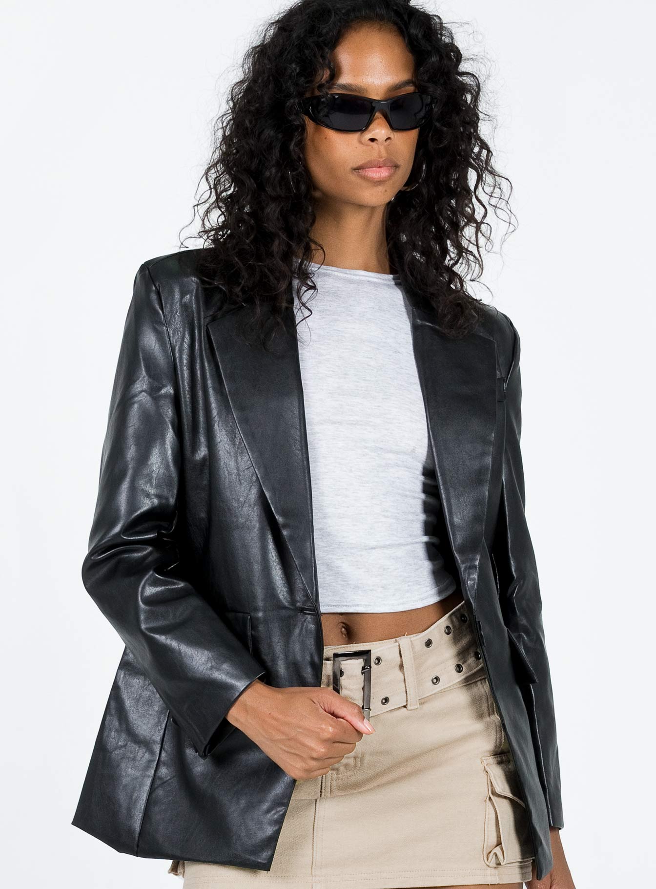 Jocelyn Faux Leather Blazer Black