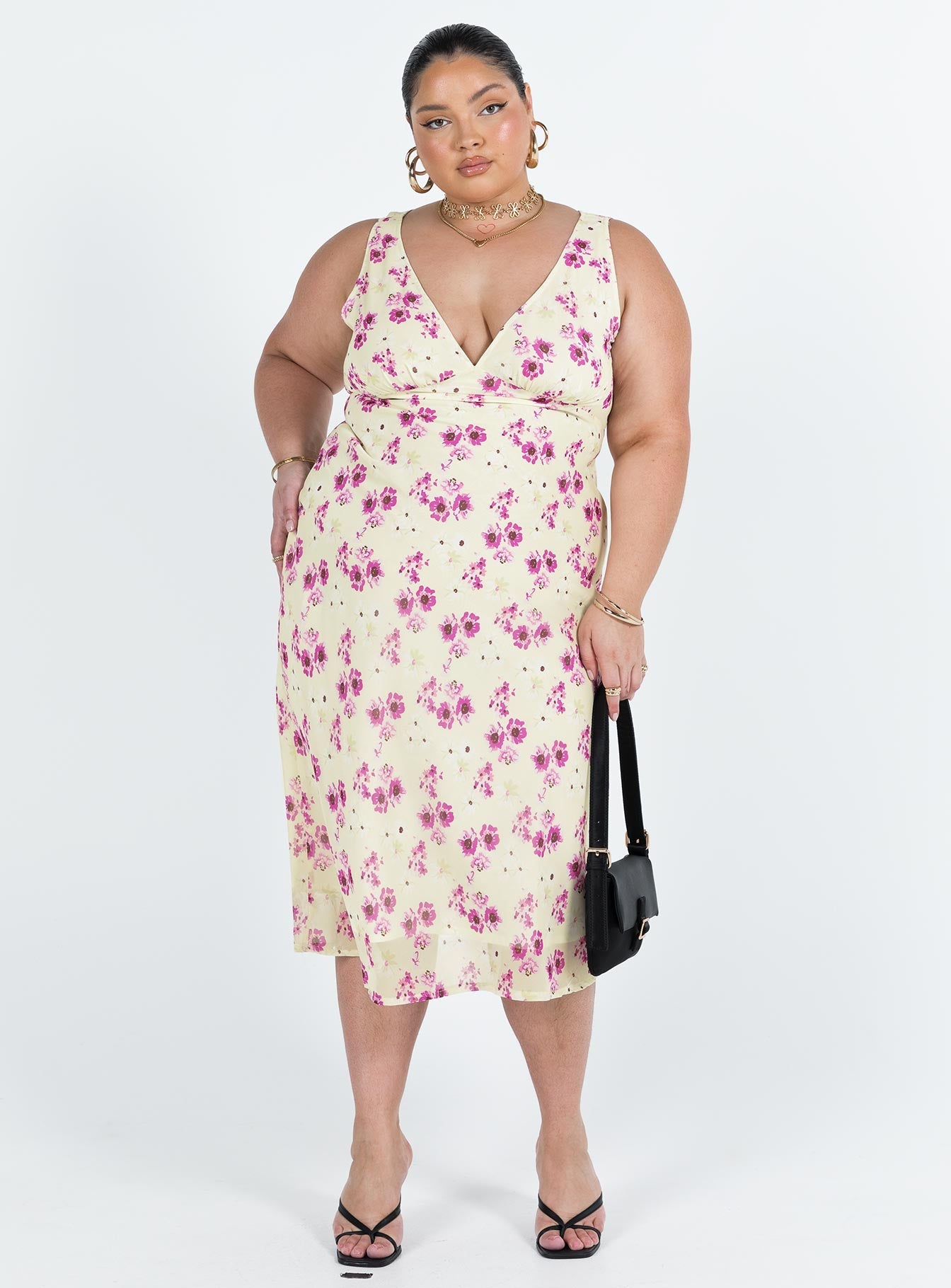 Nellie Midi Dress Yellow Floral Curve