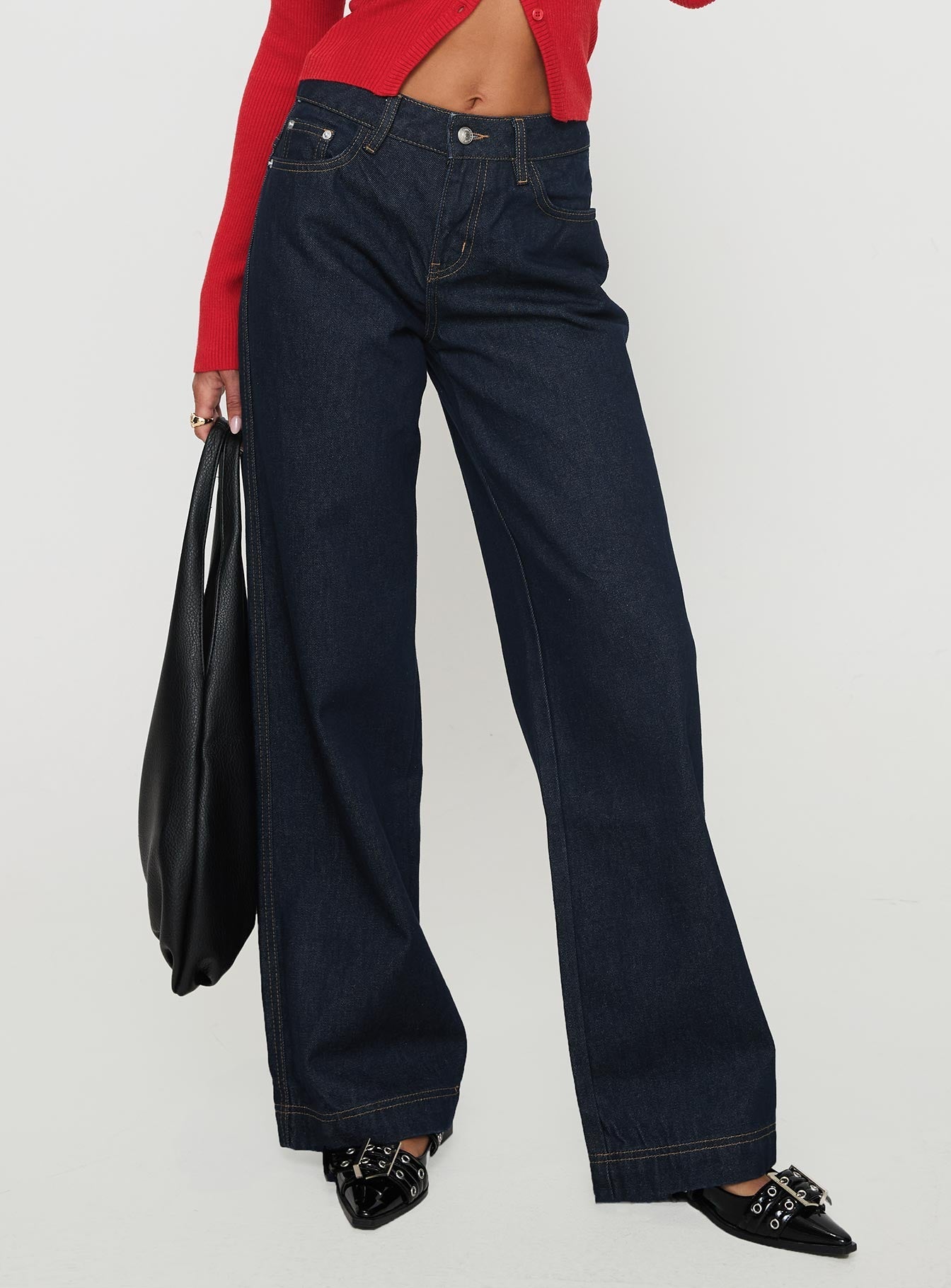 Jankins Mid Rise Baggy Jeans Dark Blue Wash