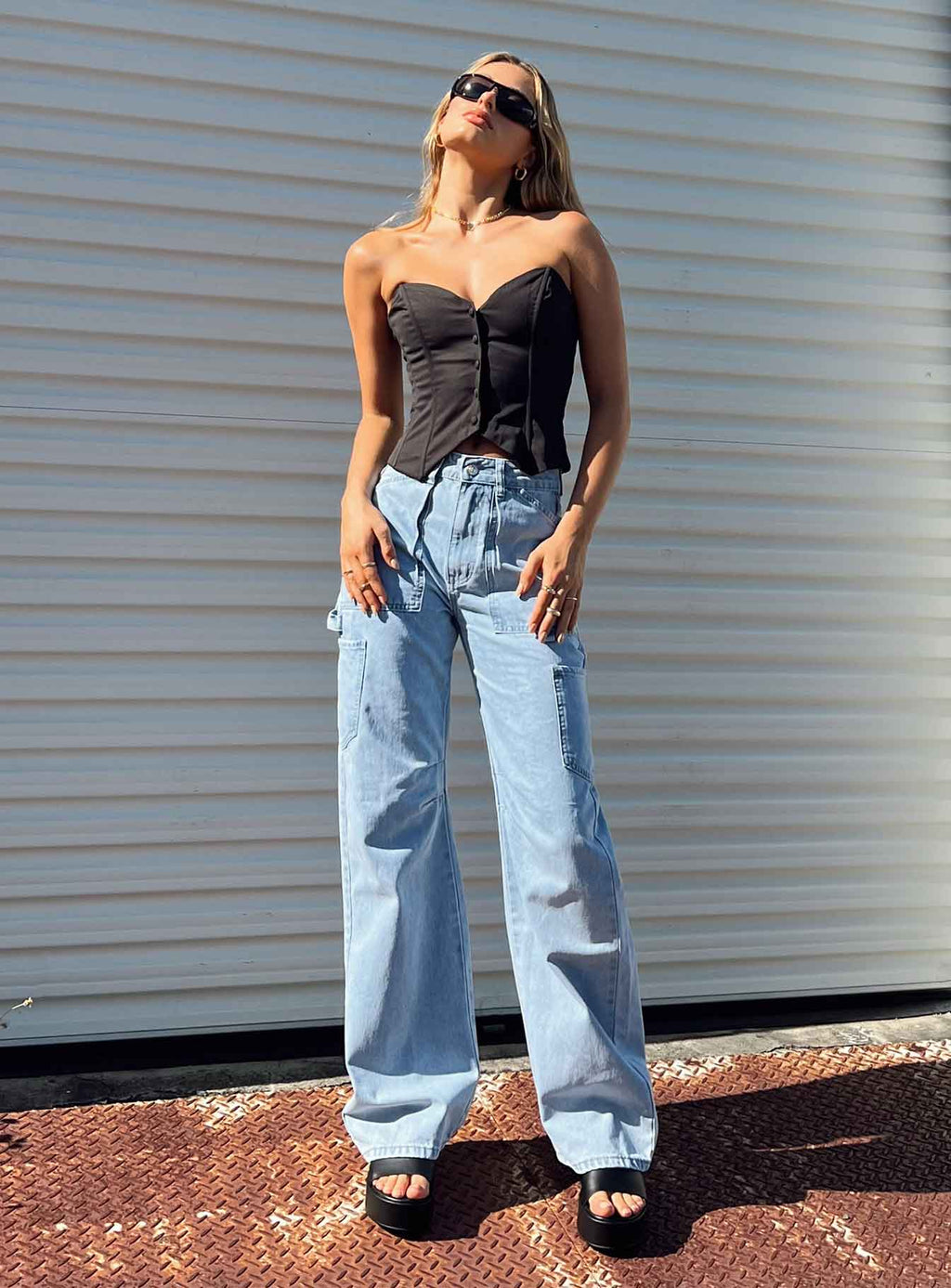 Oatland Denim Cargo Jean Light Wash Denim