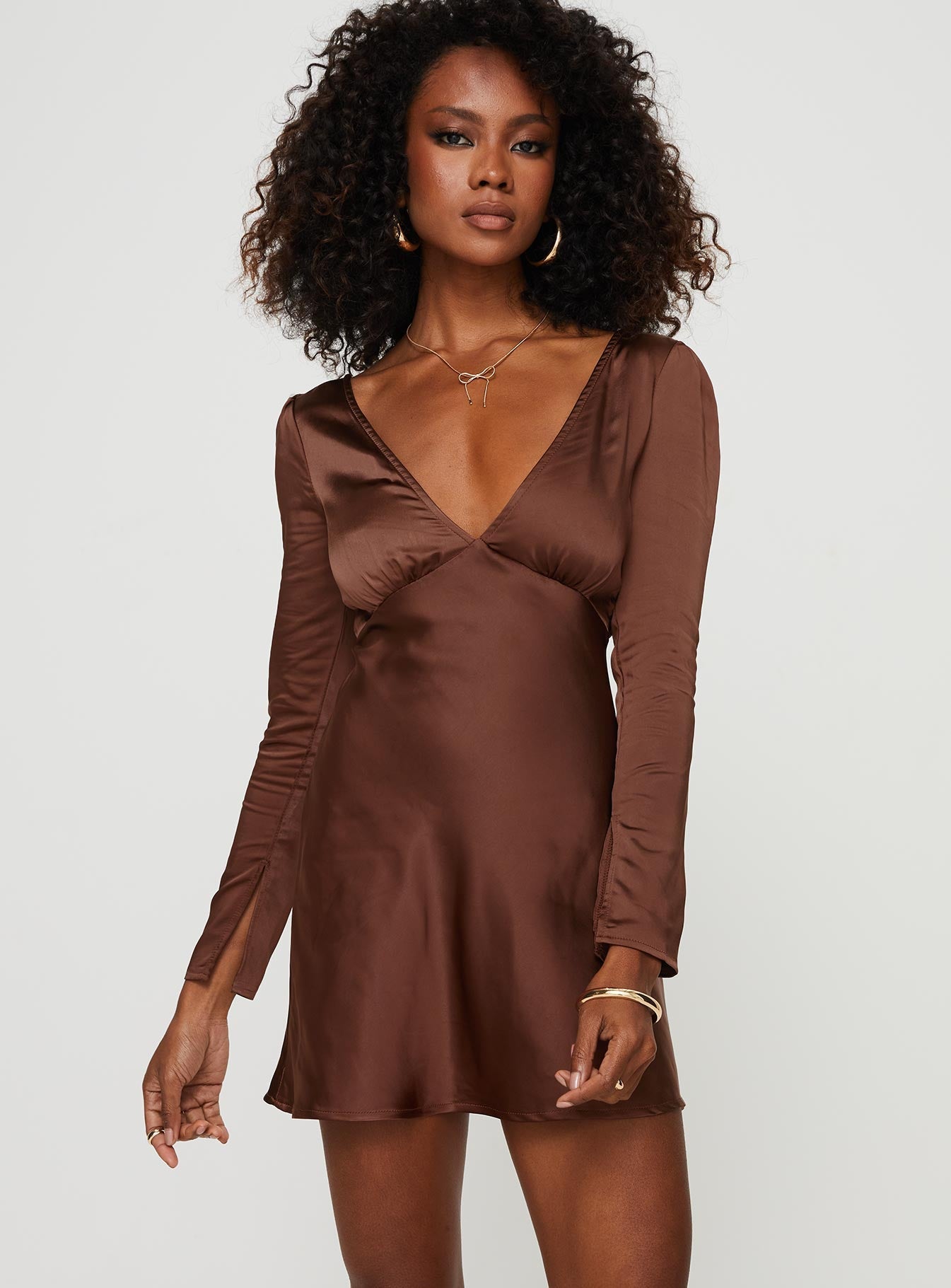 Nellie Long Sleeve Mini Dress Chocolate