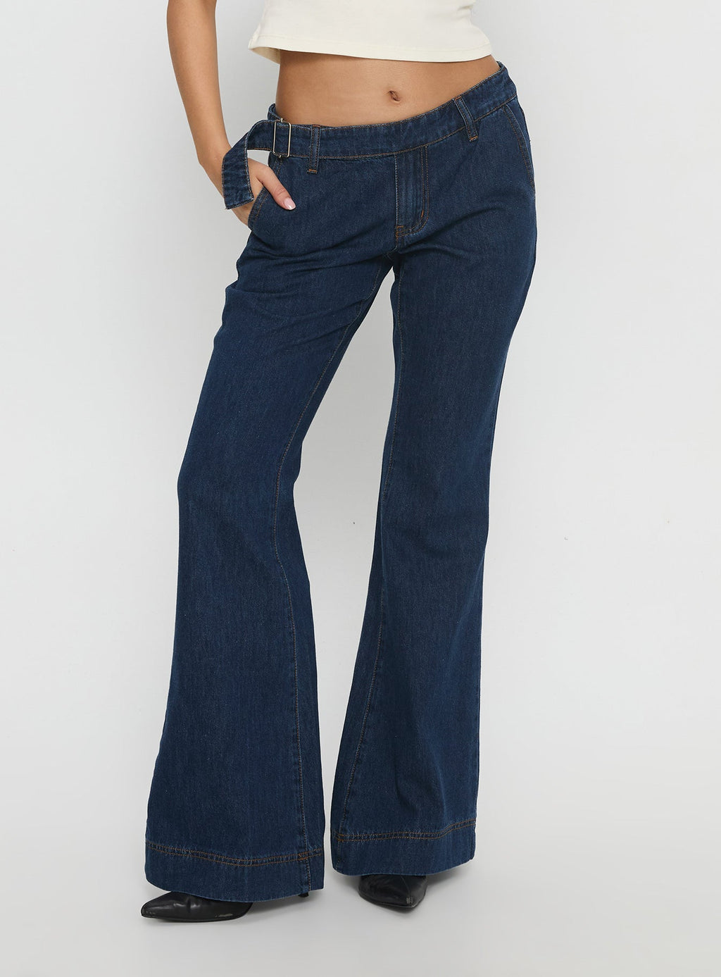 Acapulco Low Rise Flare Jeans Dark Blue Wash