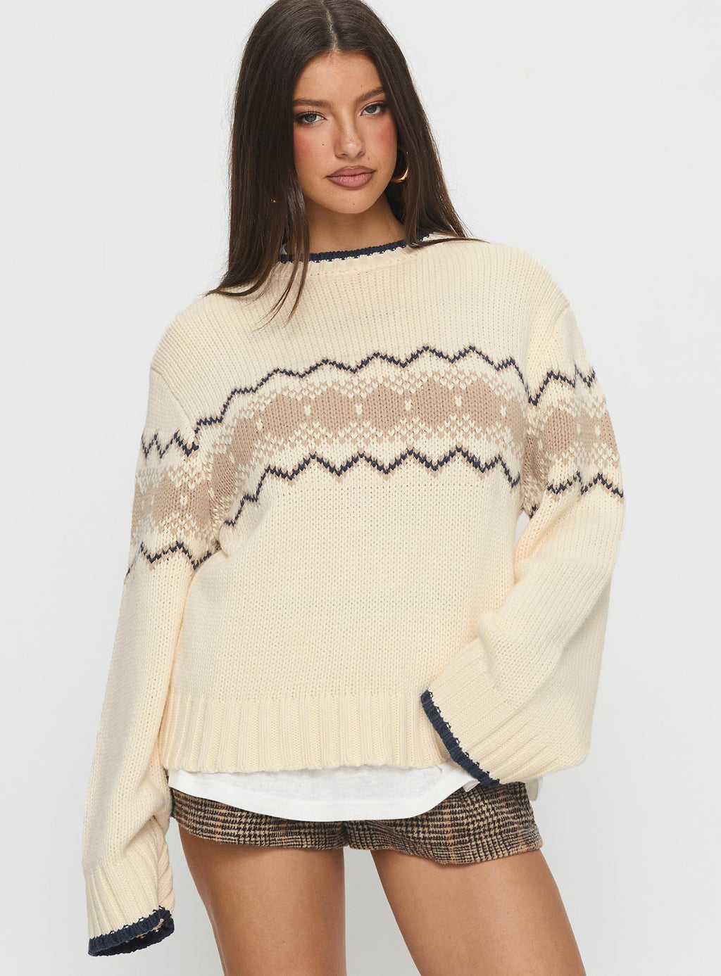 Madalynn Knit Graphic Jumper Beige