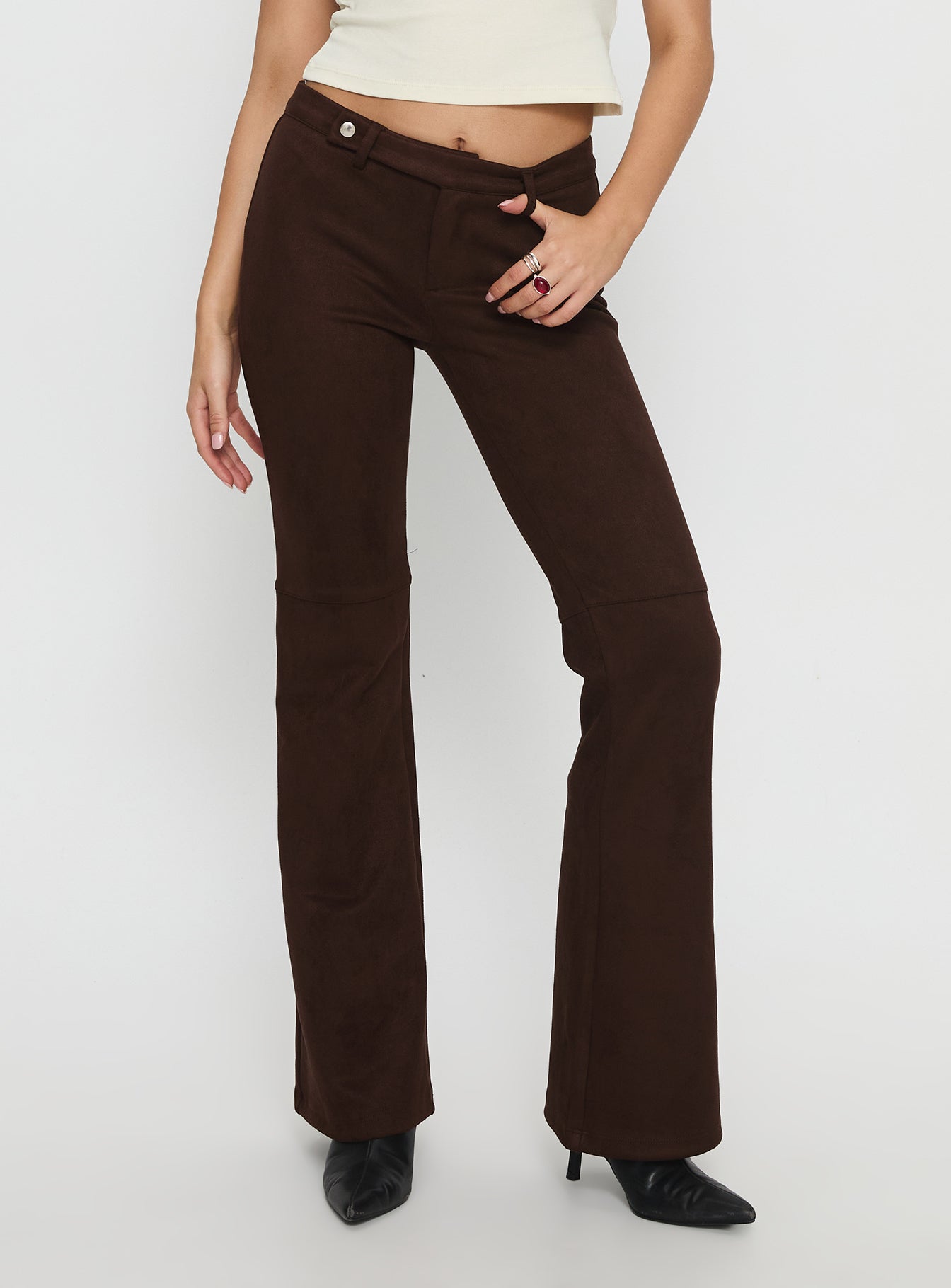 Final Shot Faux Suede Pants Brown