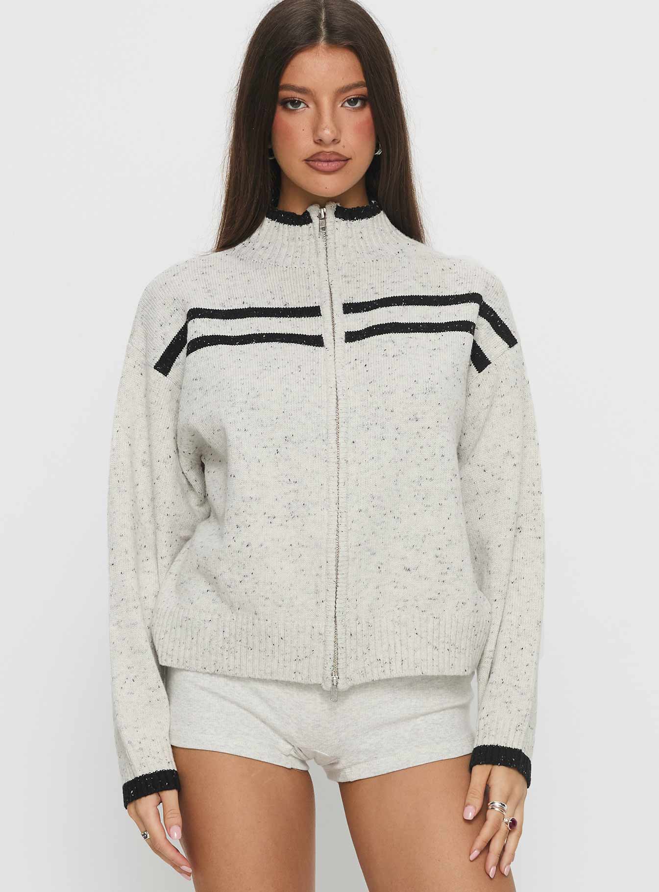 Overstayed Zip Through Cardigan Grey