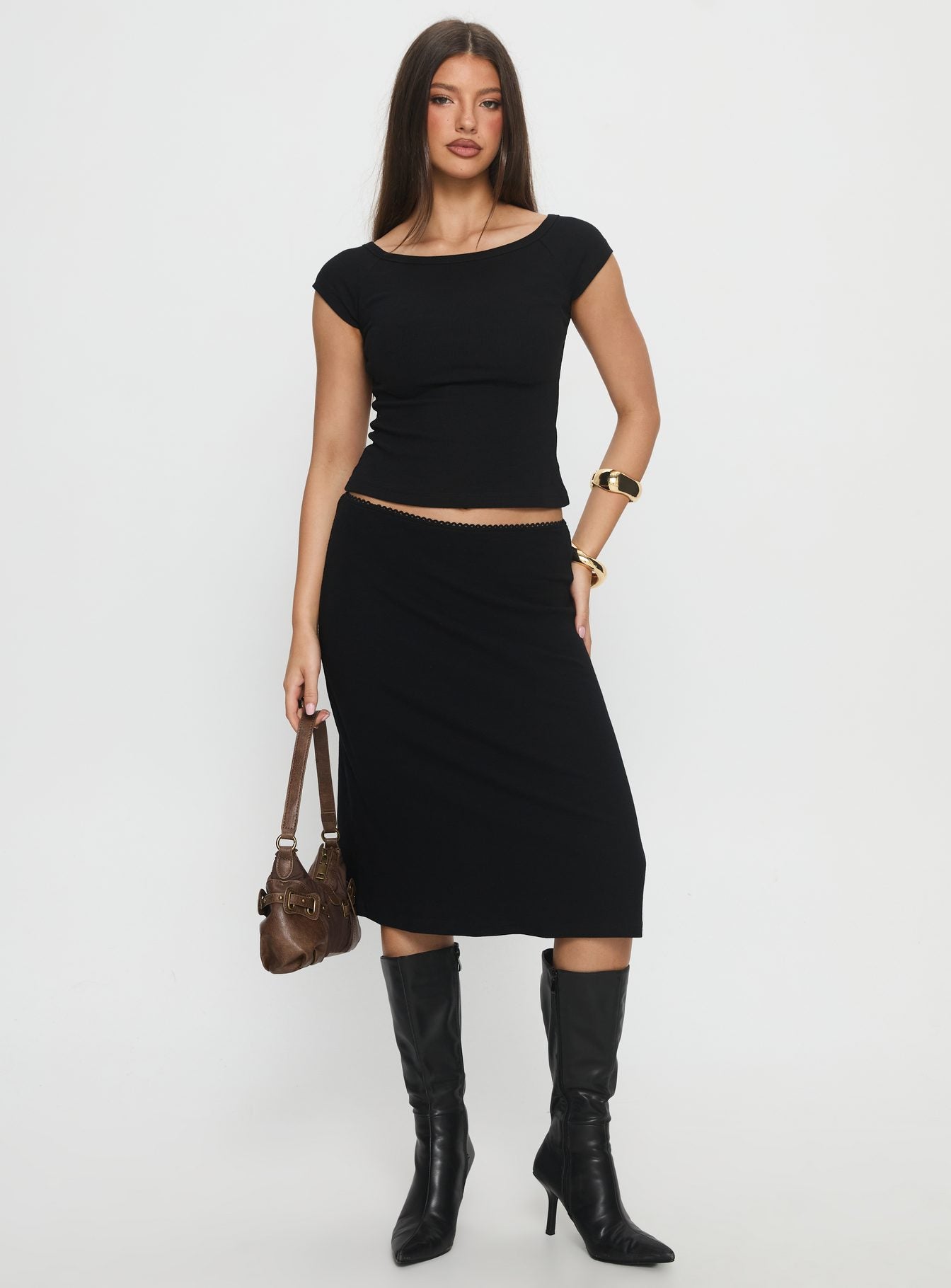 Baseline Rib Midi Skirt Black