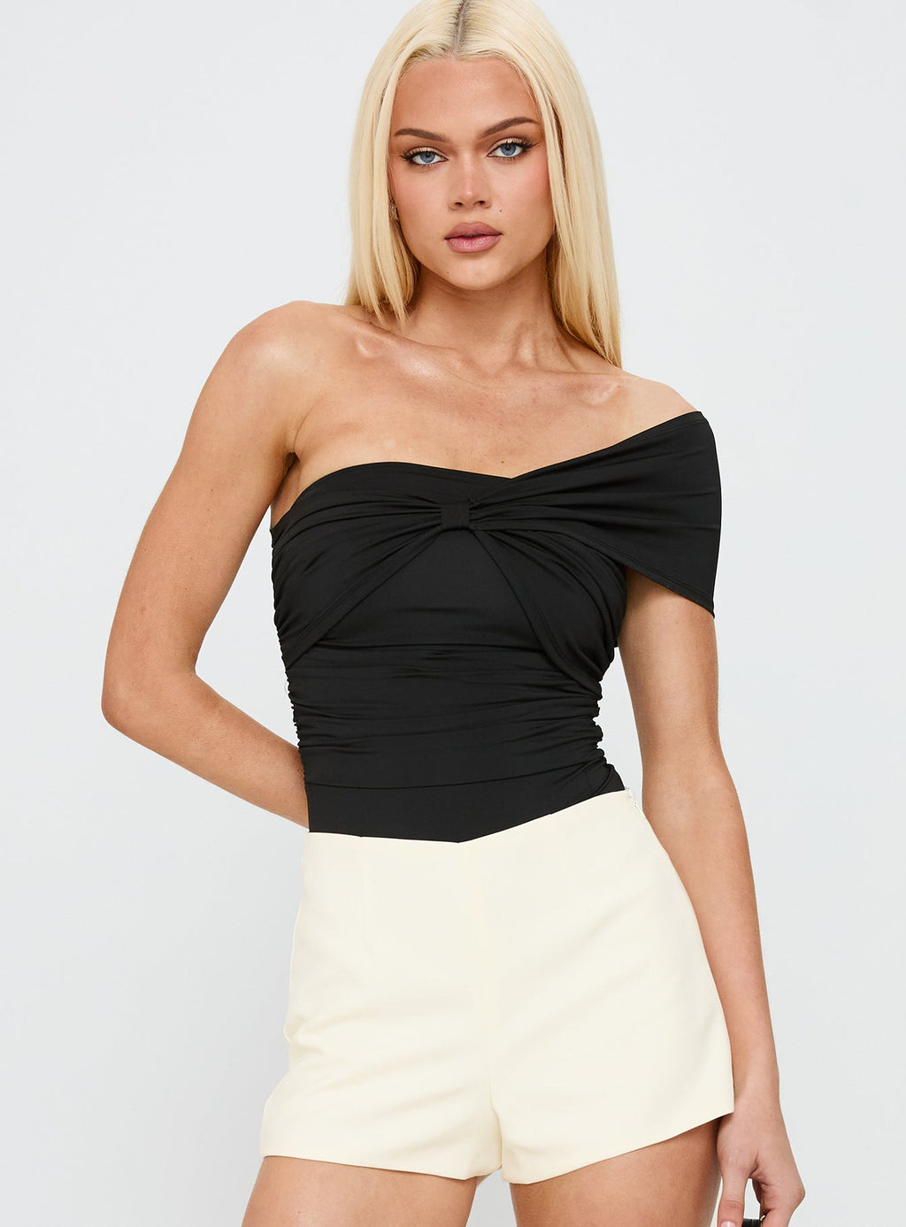 The Real Thing One Shoulder Bodysuit Black