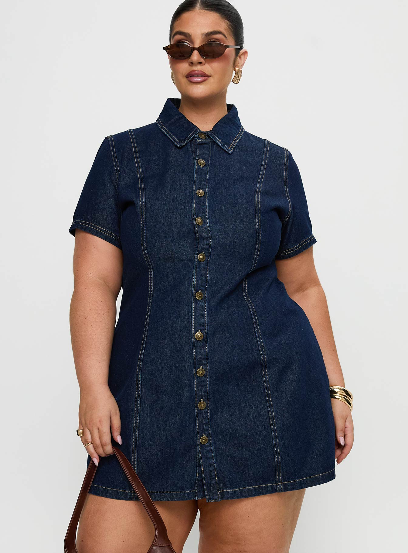 Perception Denim Mini Dress Mid Wash Curve