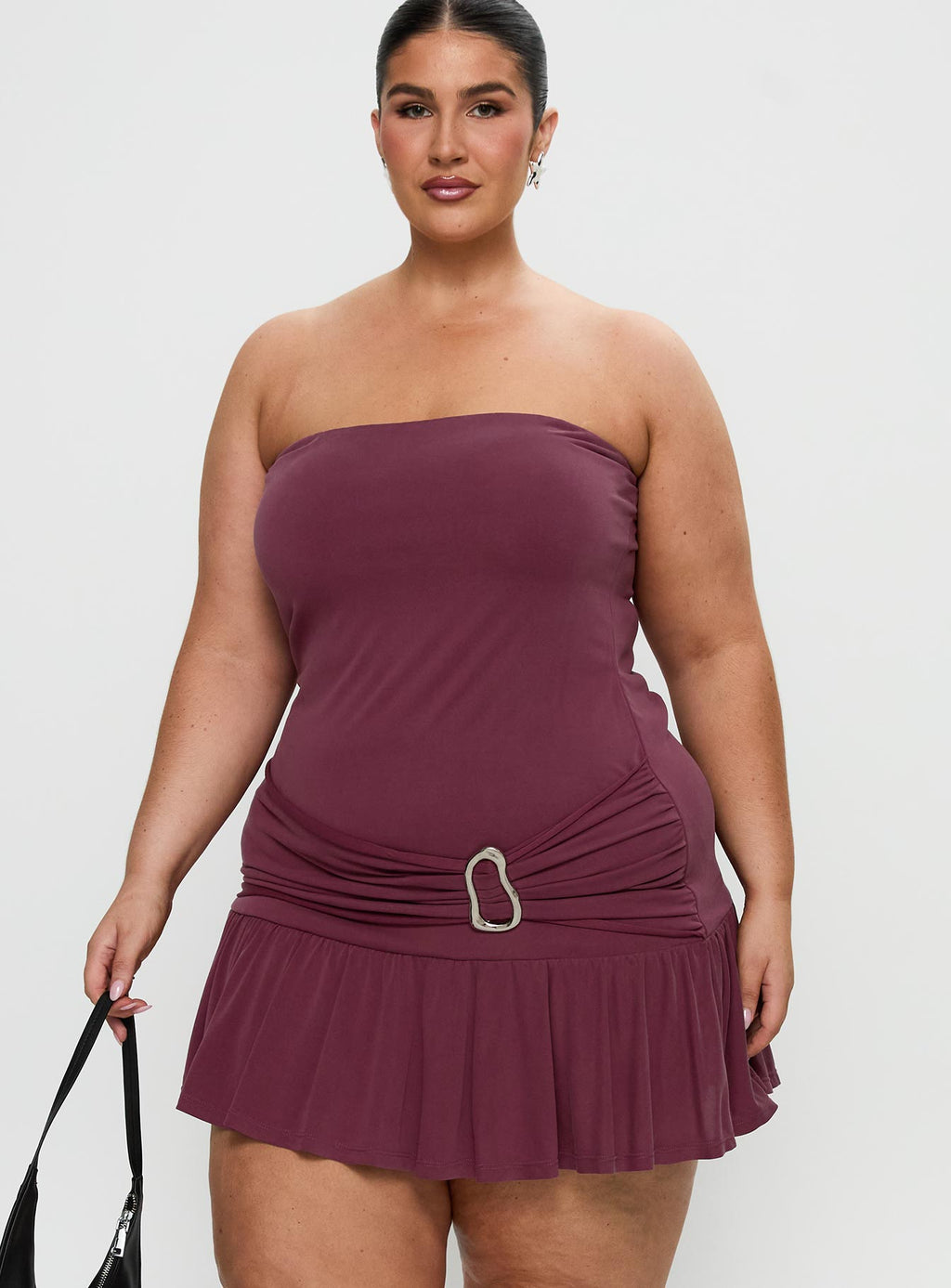 Love Lingers Strapless Mini Dress Burgundy Curve