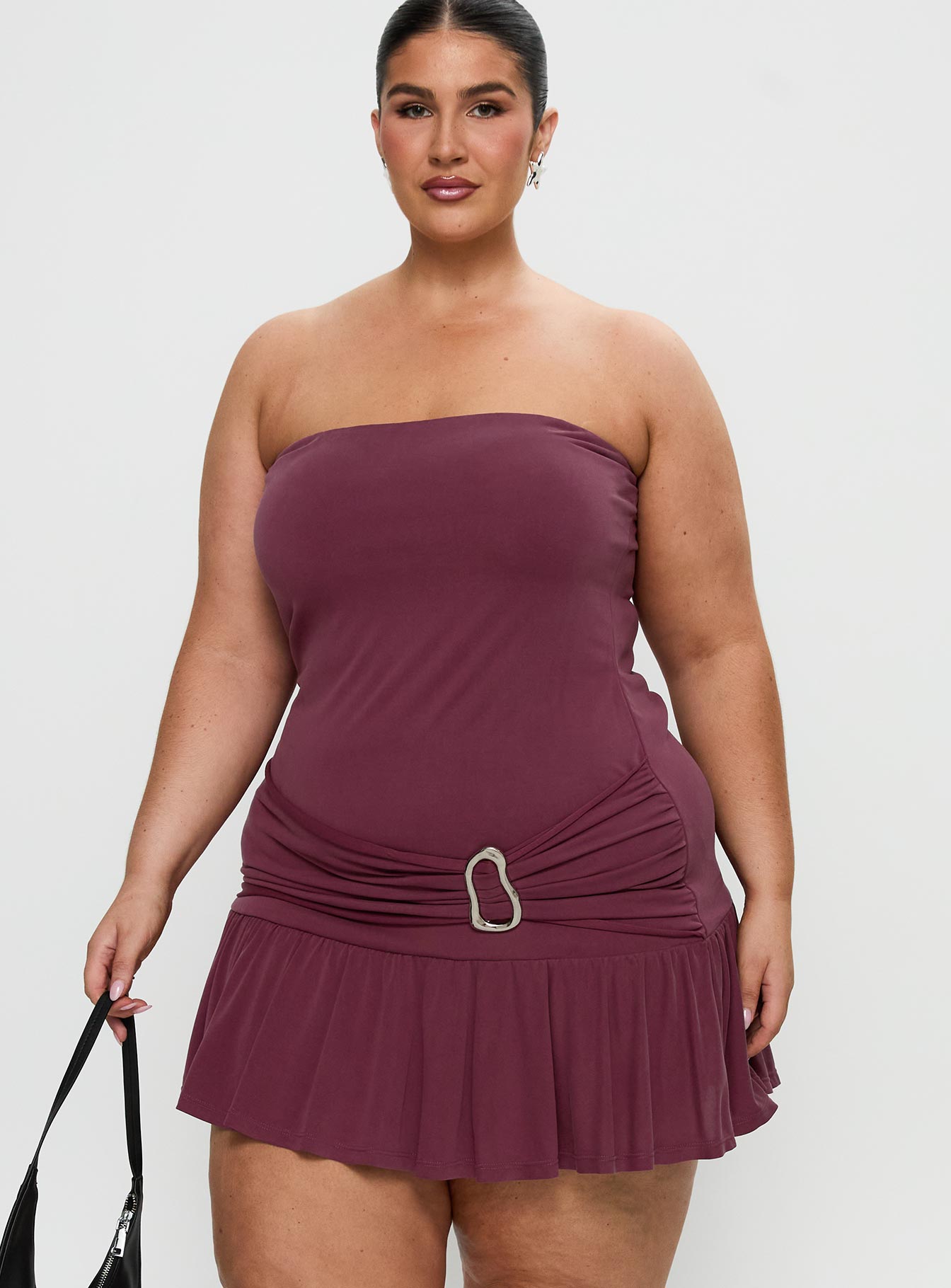 Love Lingers Strapless Mini Dress Burgundy Curve