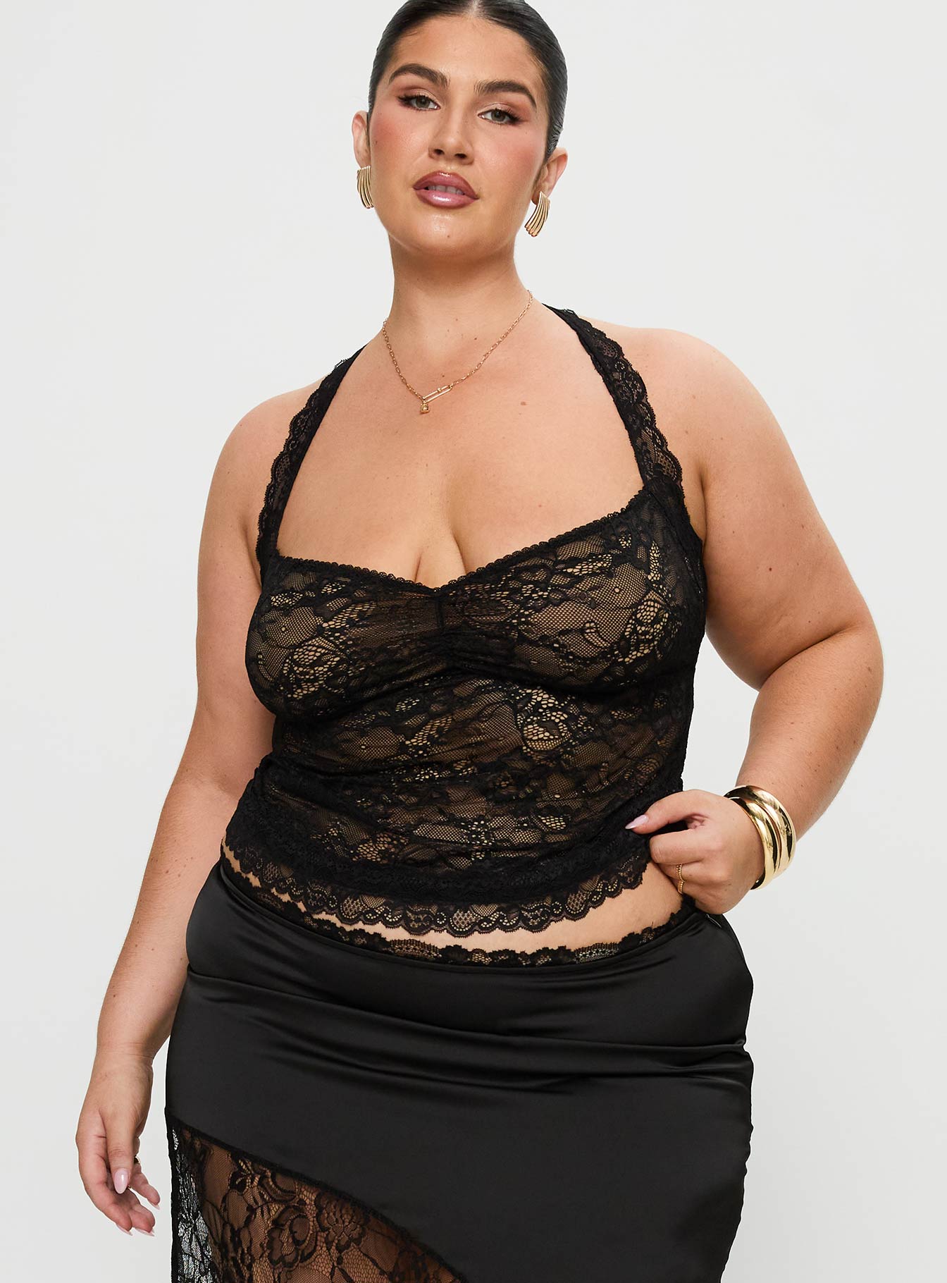 Fantasize Lace Halter Top Black Curve