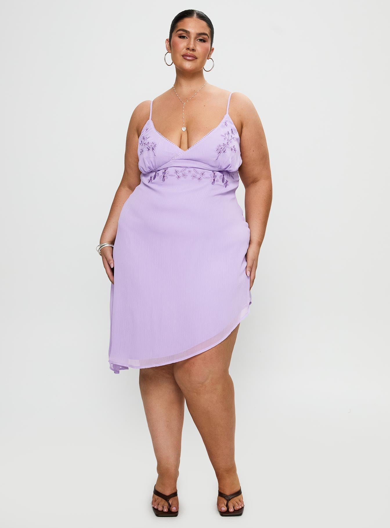Secret Gardens Asymmetrical Midi Dress Purple Curve