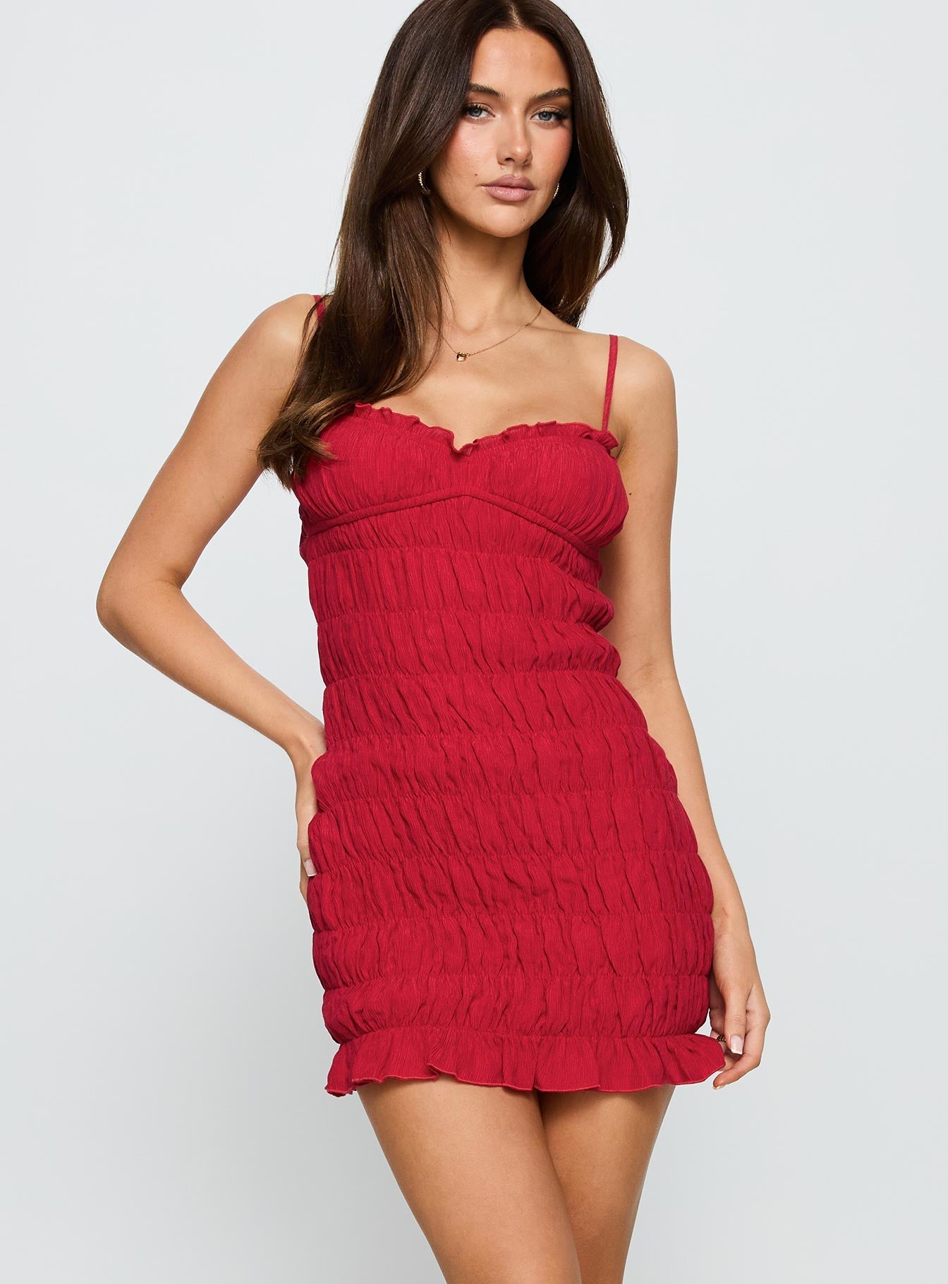 Agent Of Love Shirred Mini Dress Red