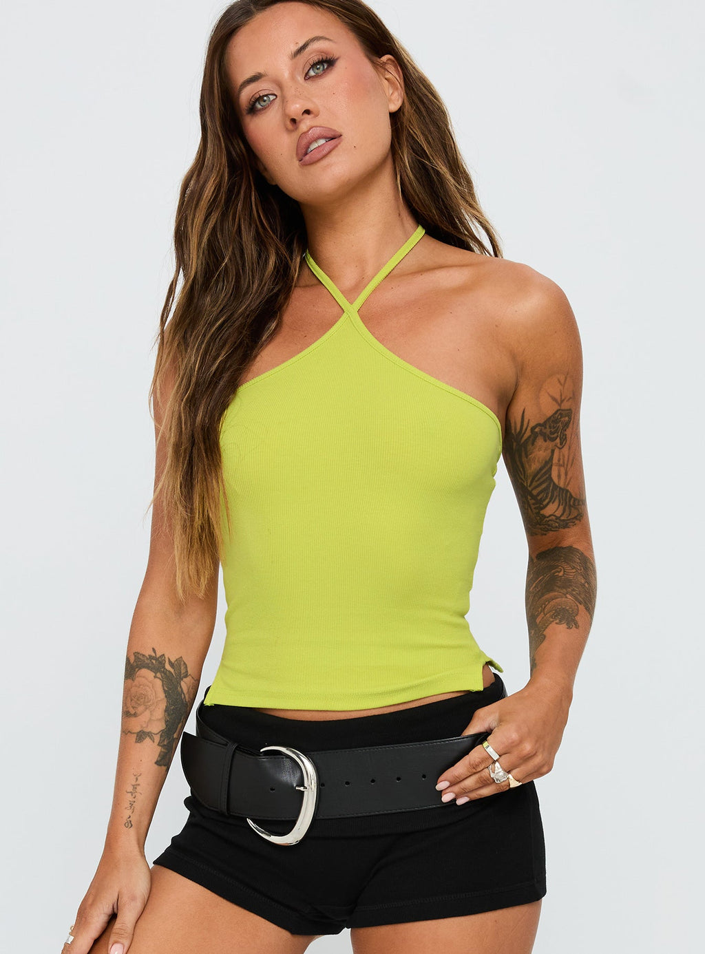 Baseline Halter Rib Top Green