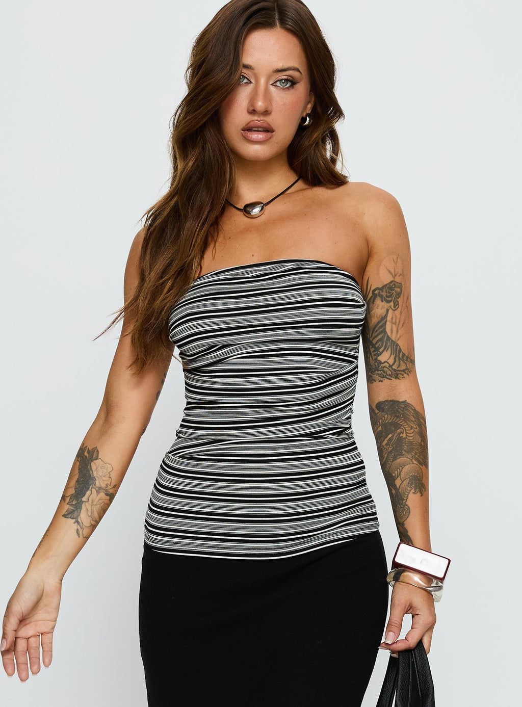 Bethanny Strapless Top Black Stripe