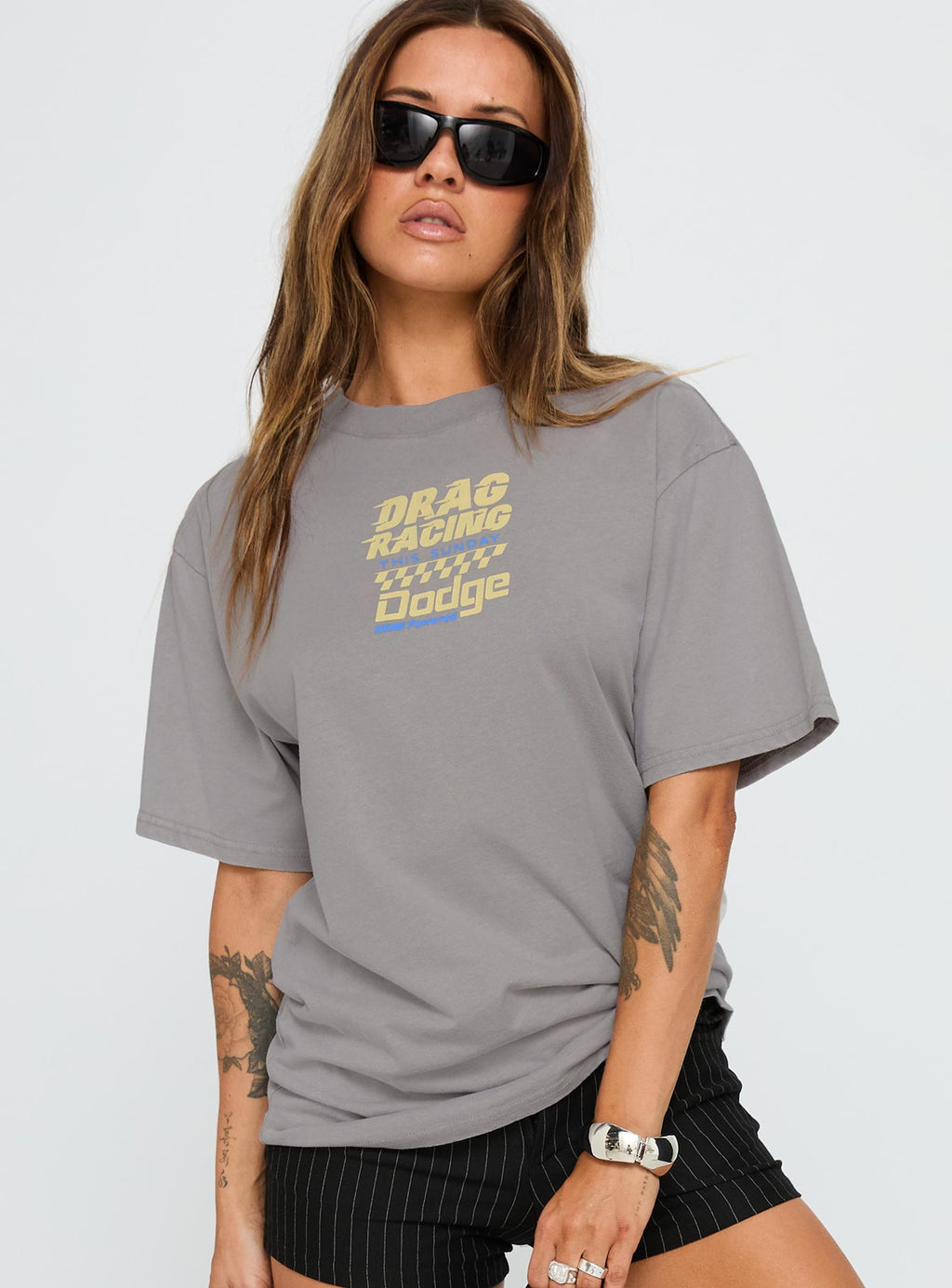 Dodge Racer Oversized Graphic Tee Grey