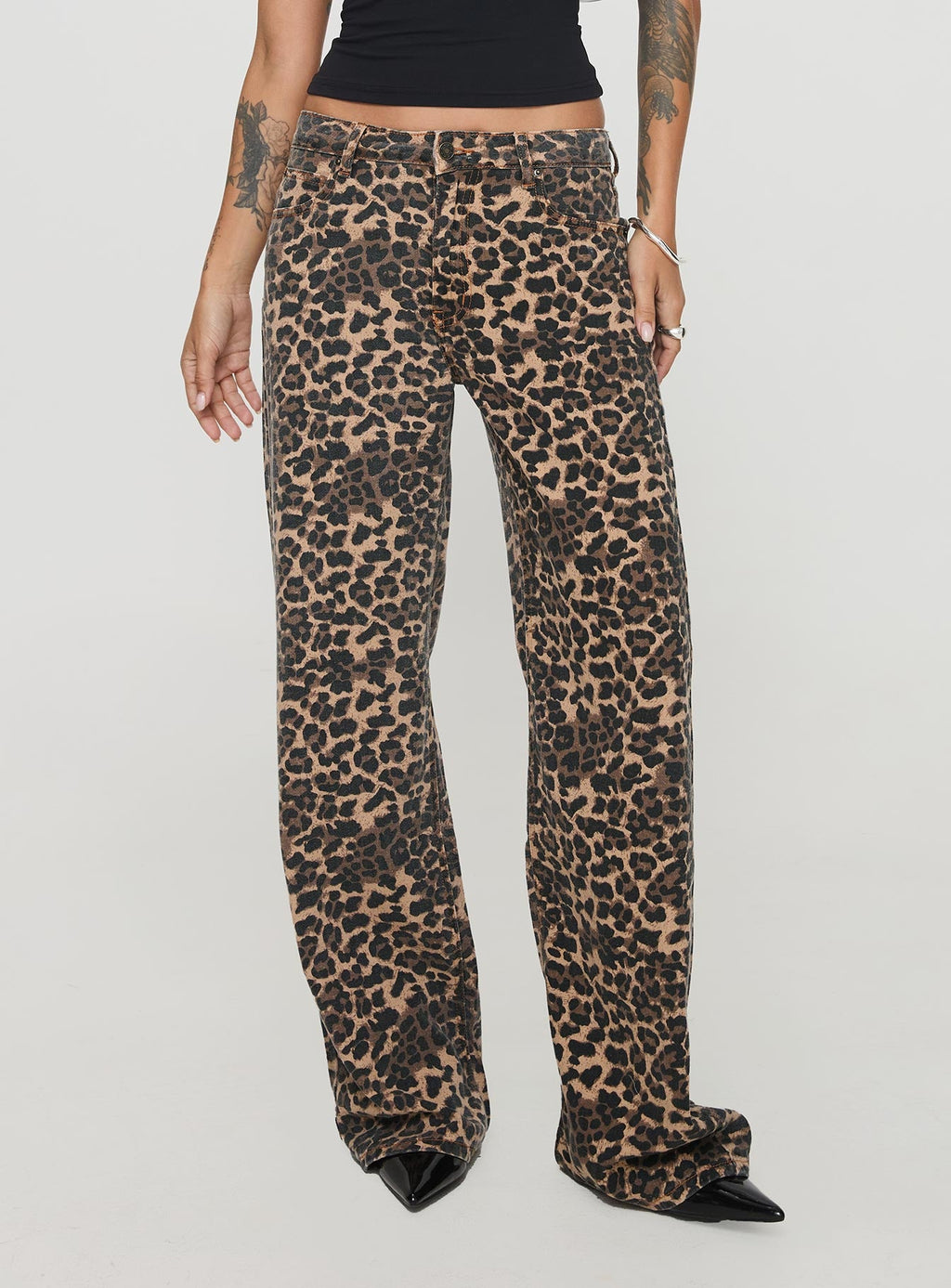 Top Model Low Rise Straight Leg Jeans Leopard