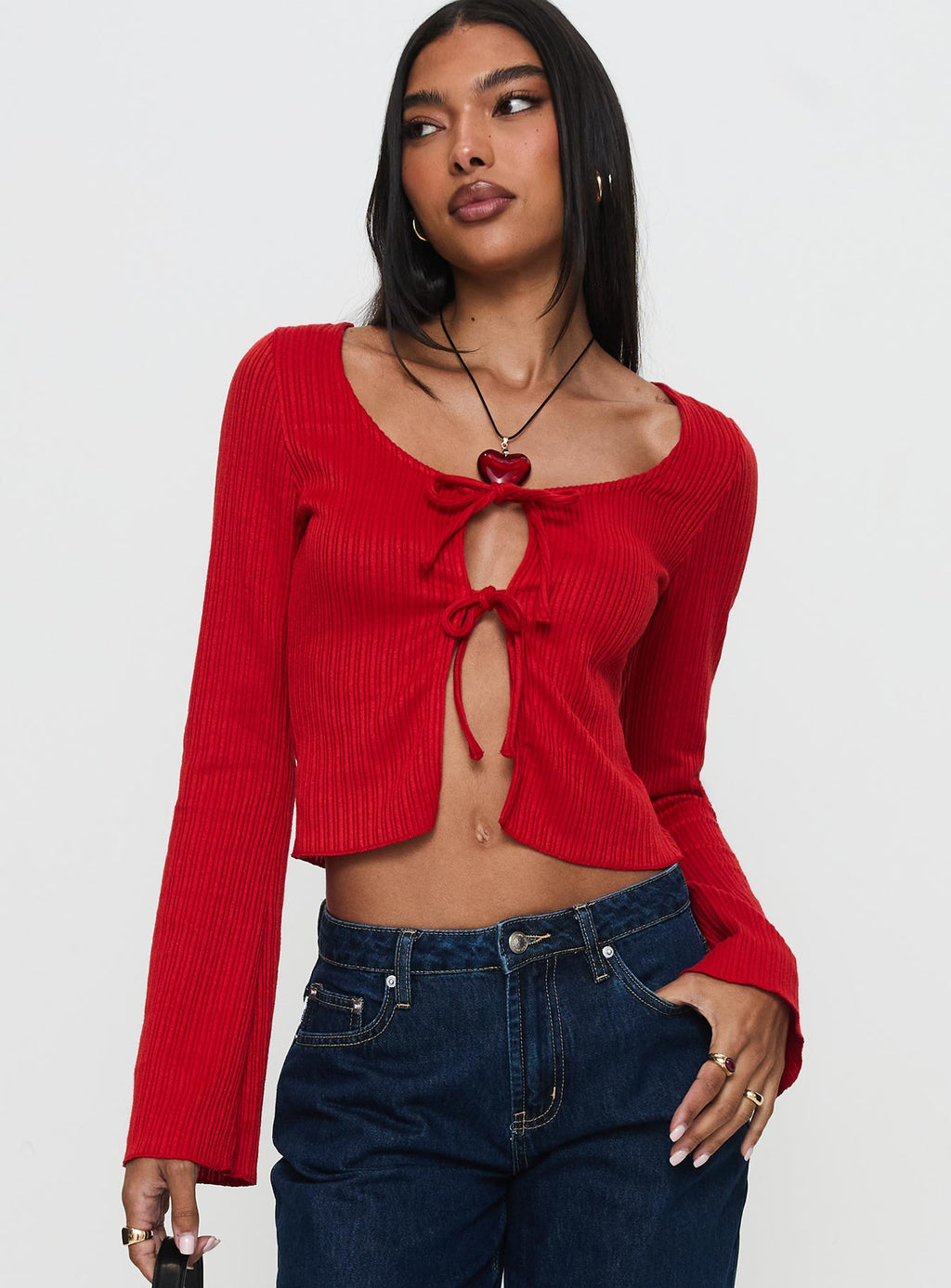 Rowynne Long Sleeve Tie Up Top Red