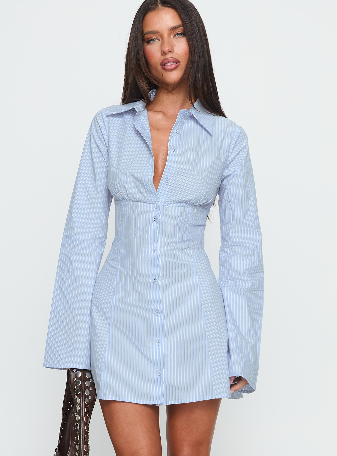 Tawni Long Sleeve Shirt Mini Dress Blue