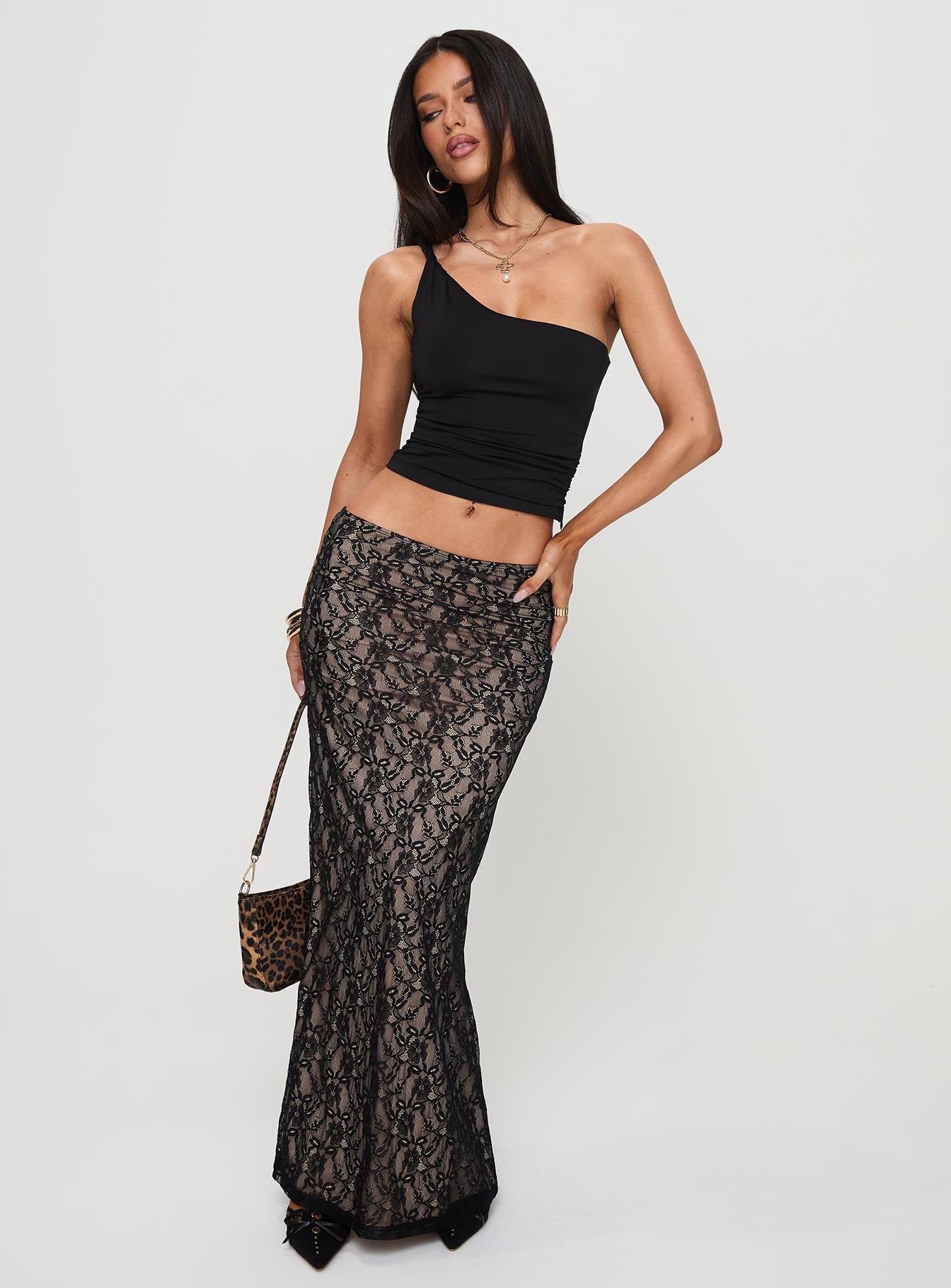 Lourenzia Lace Maxi Skirt Black / Nude