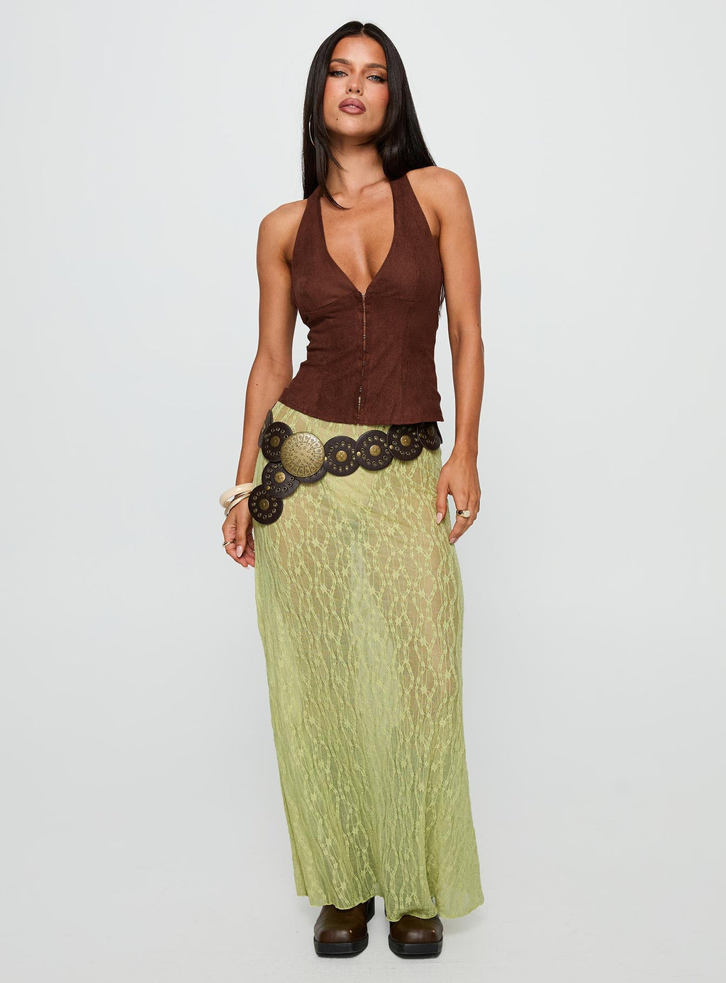 Pura Vida Lace Maxi Skirt Sage