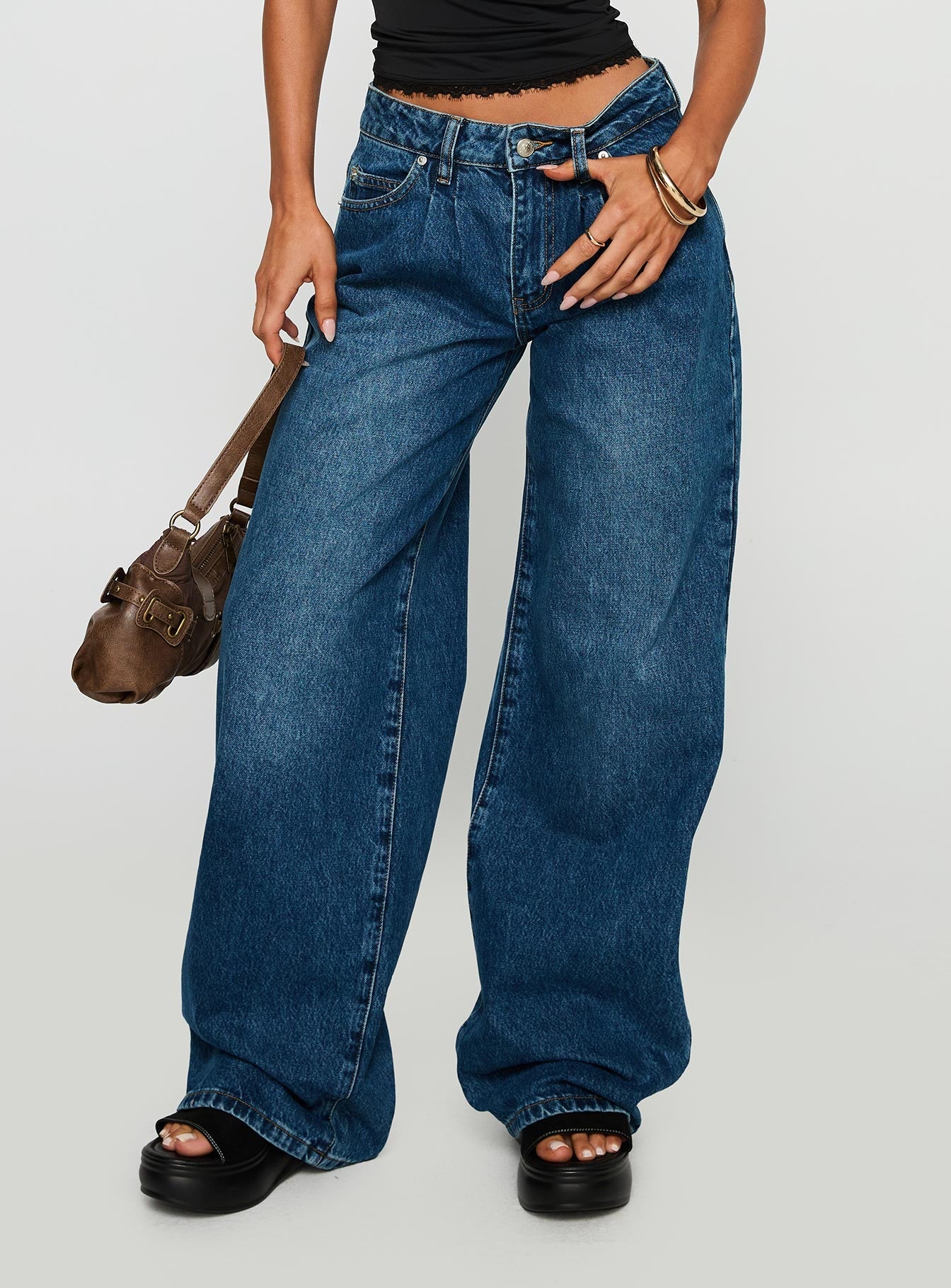 Duster Mid Rise Baggy Jeans Dark Wash