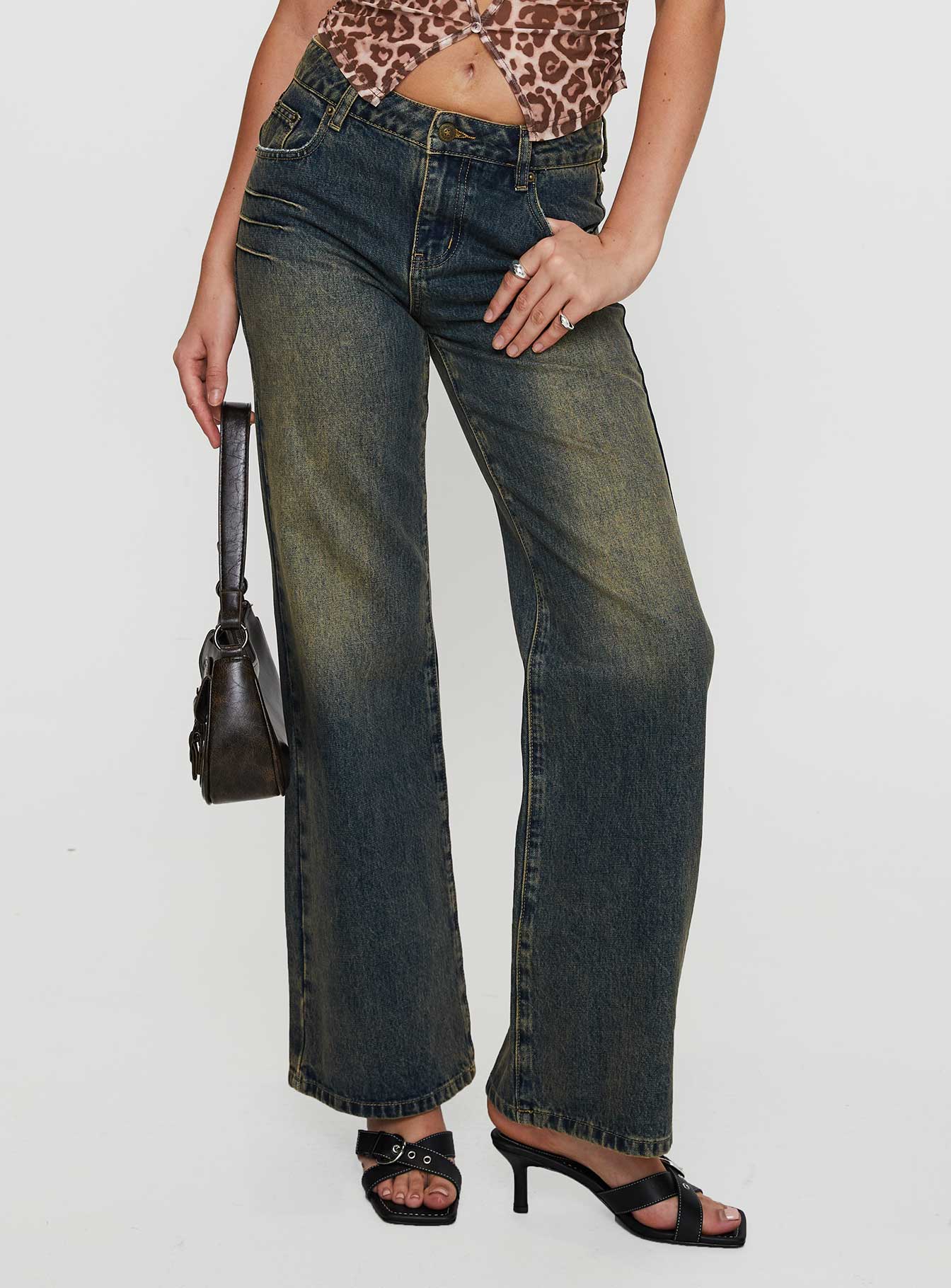 Inverness Pinched Detail Mid Rise Wide Leg Jeans Tea
