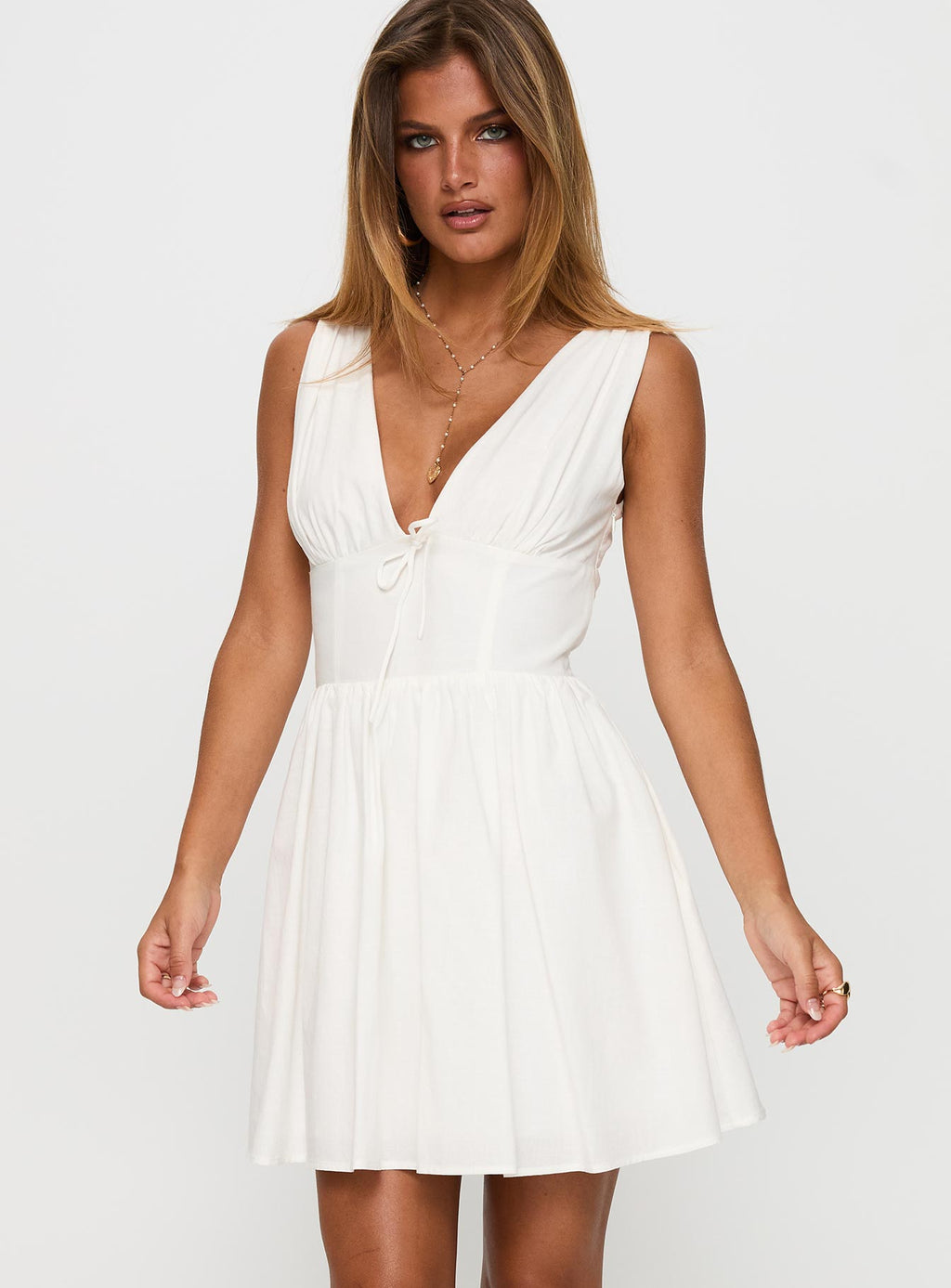 Mattison Plunge Mini Dress White