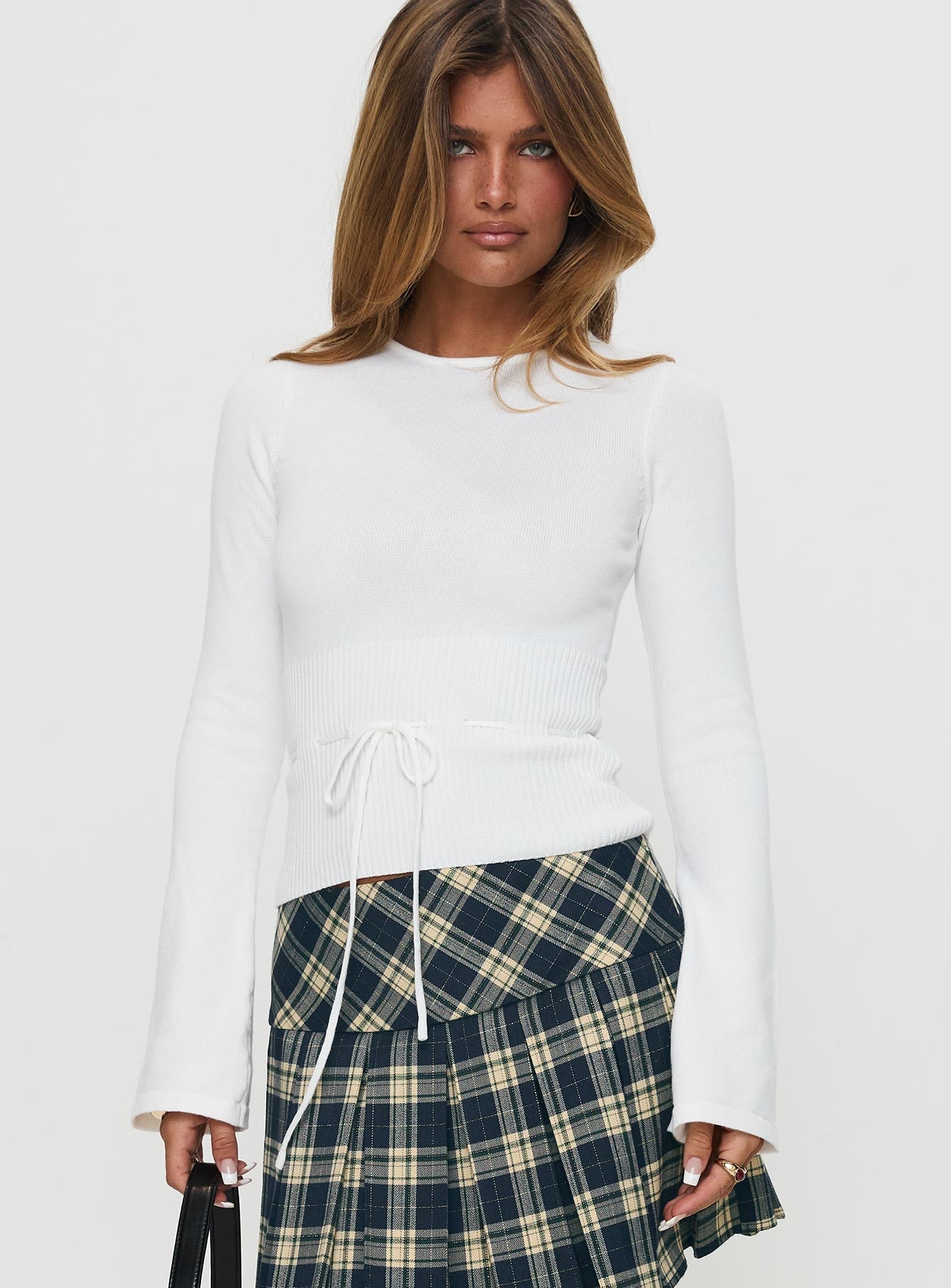 Craving Long Sleeve Tie Detail Top Ivory