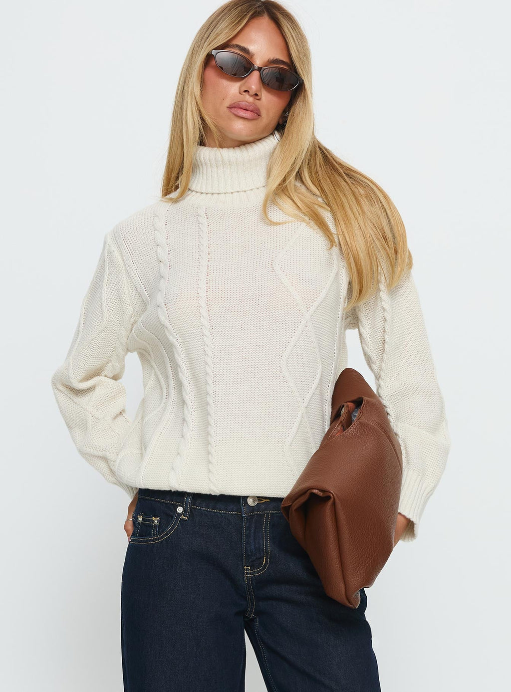 Tarynne Cable Knit Turtle Neck Sweater Beige