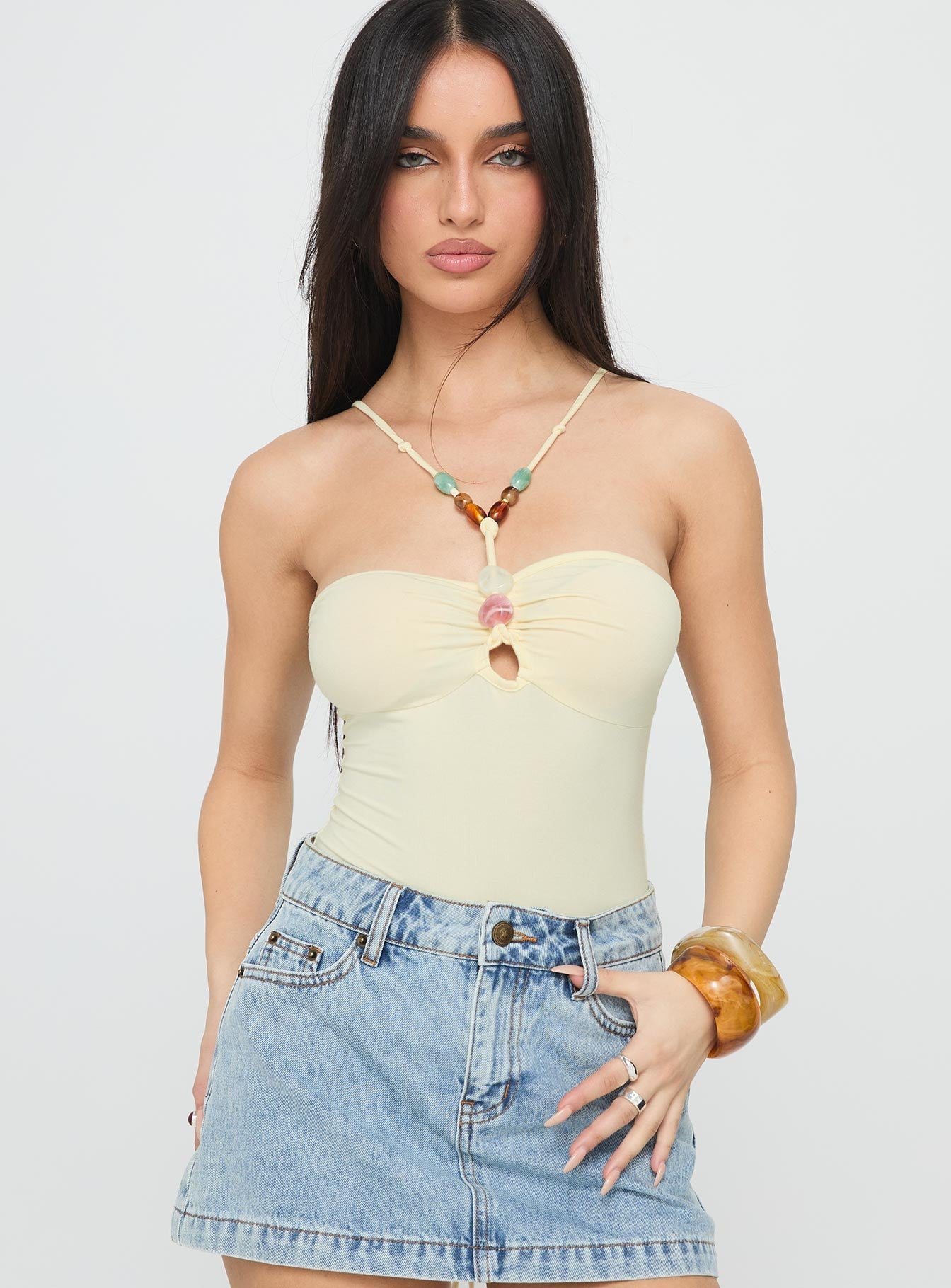 Kianu Beaded Bodysuit Lemon