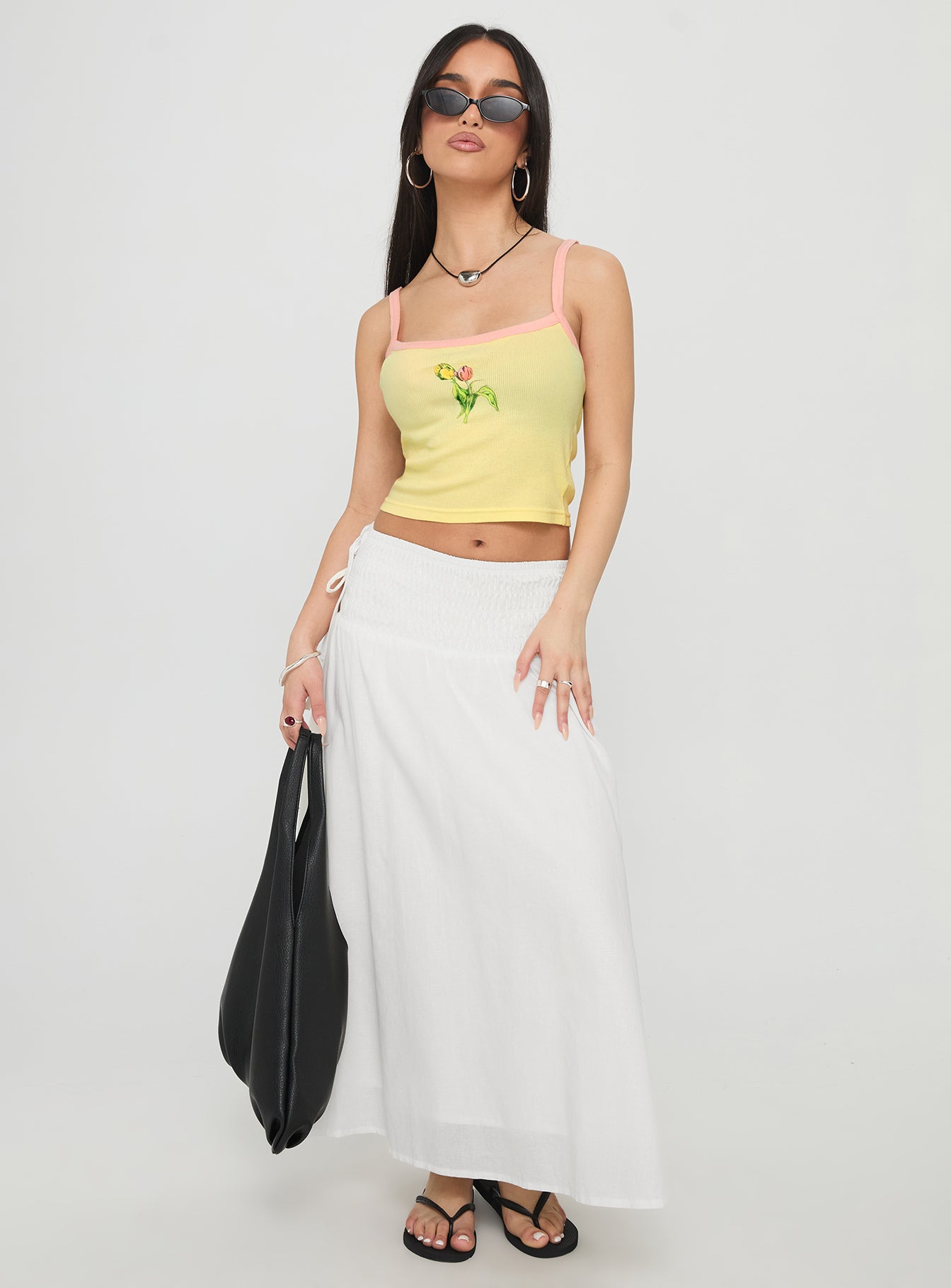 Vence Ruched Maxi Skirt White