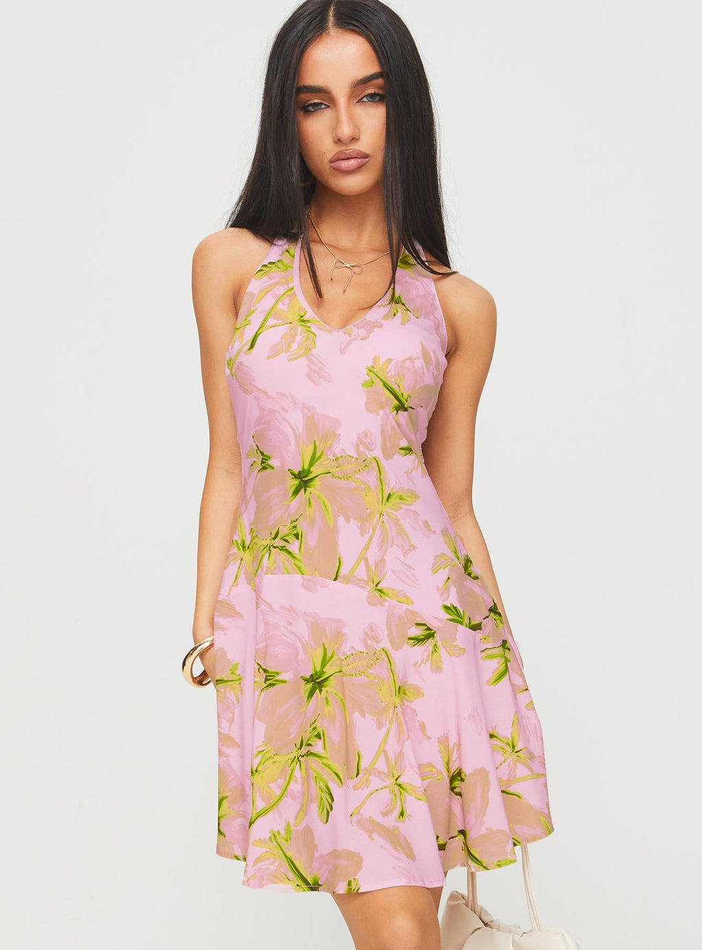 Alcedo Halter Mini Dress Pink / Green