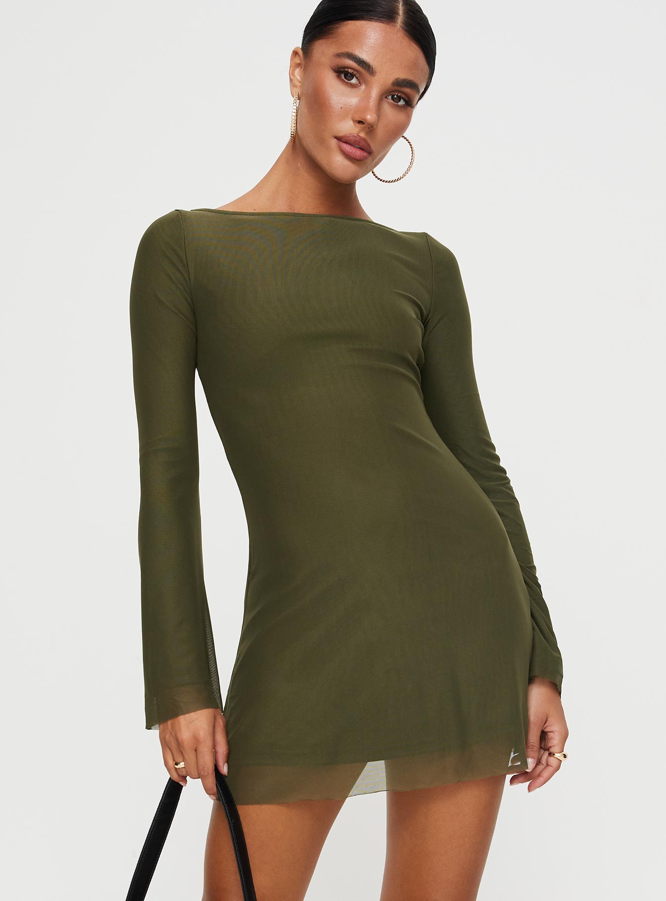 Lukea Long Sleeve Mesh Mini Dress Olive