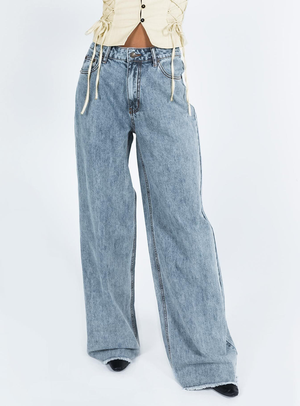 Eivissa High Rise Baggy Jeans Faded Denim