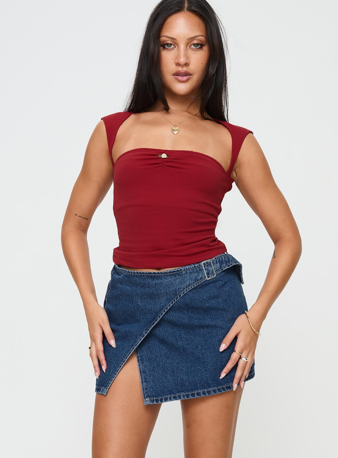 Wait Up Denim Wrap Mini Skirt Mid Wash Tall