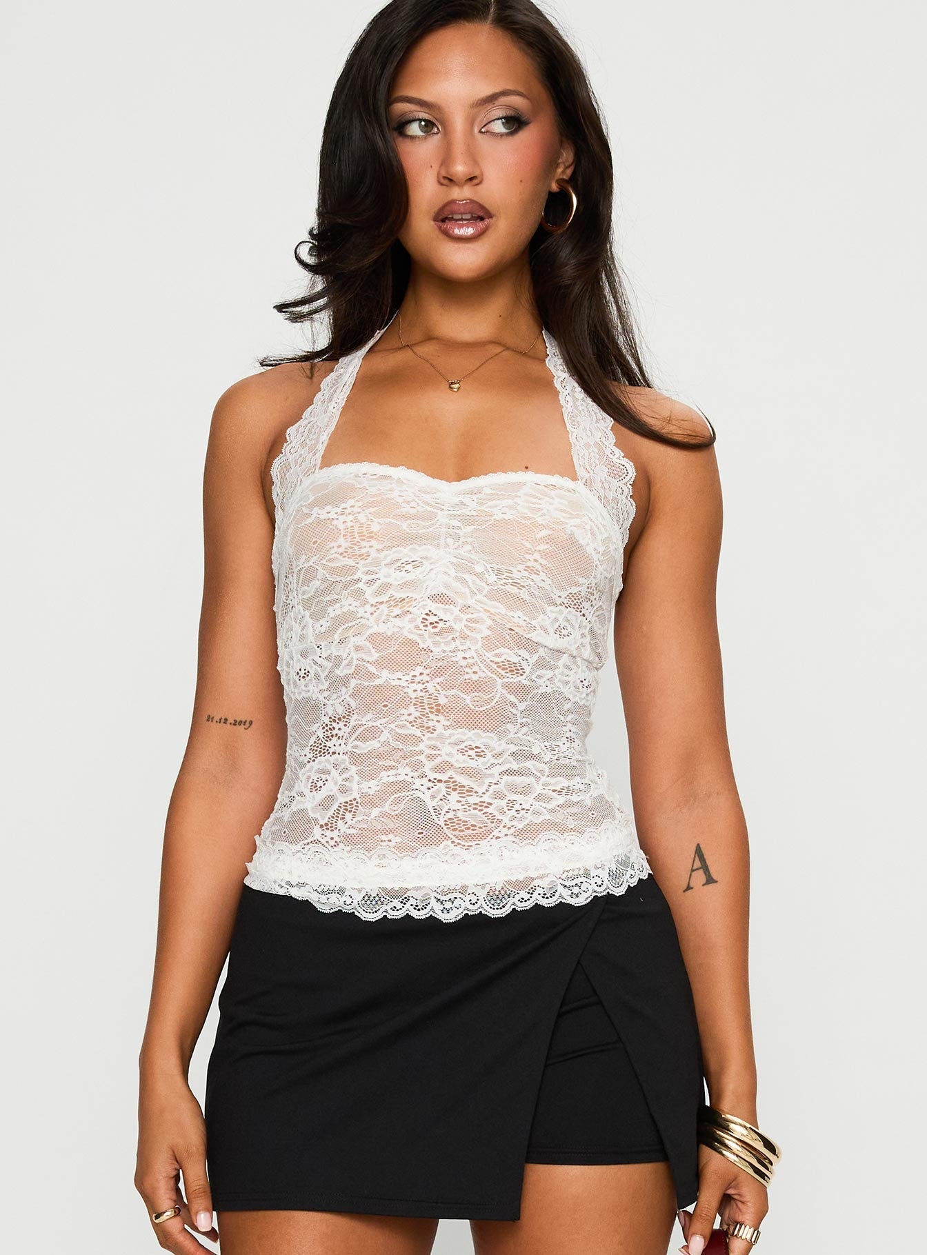 Fantasize Lace Halter Top White