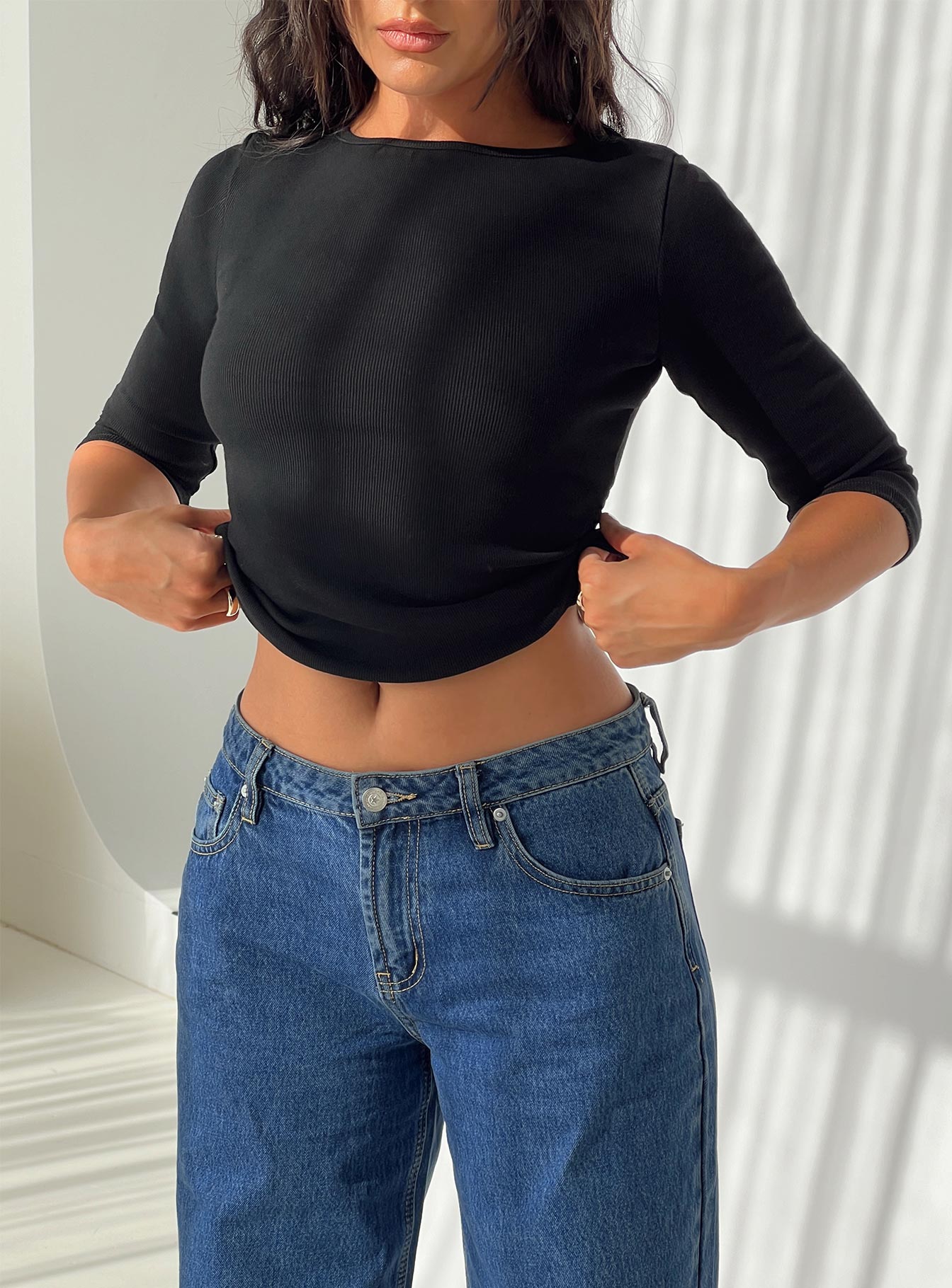 Elaia 3/4 Sleeve Top Black