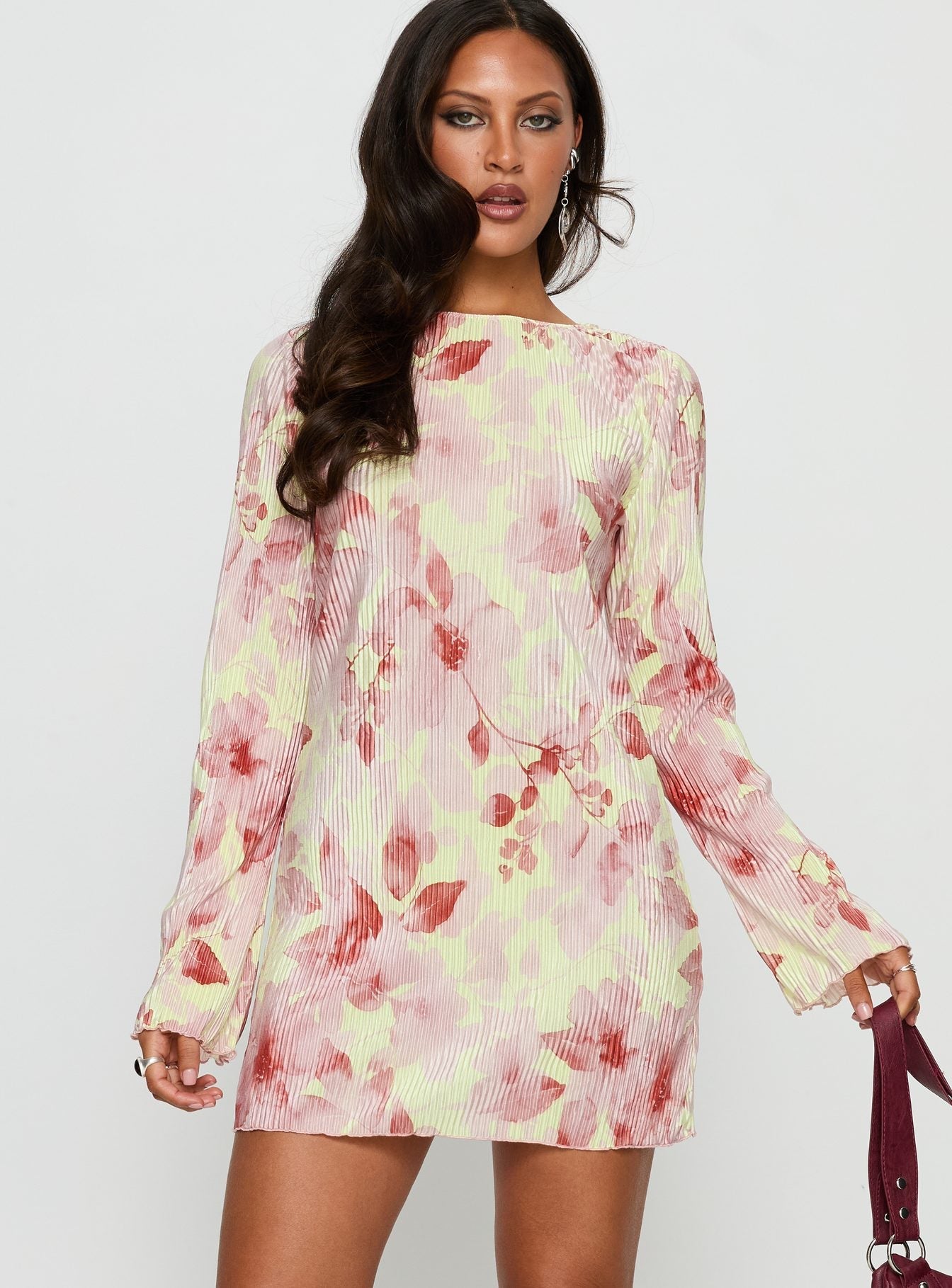 Odelie Long Sleeve Plisse Mini Dress Multi Floral