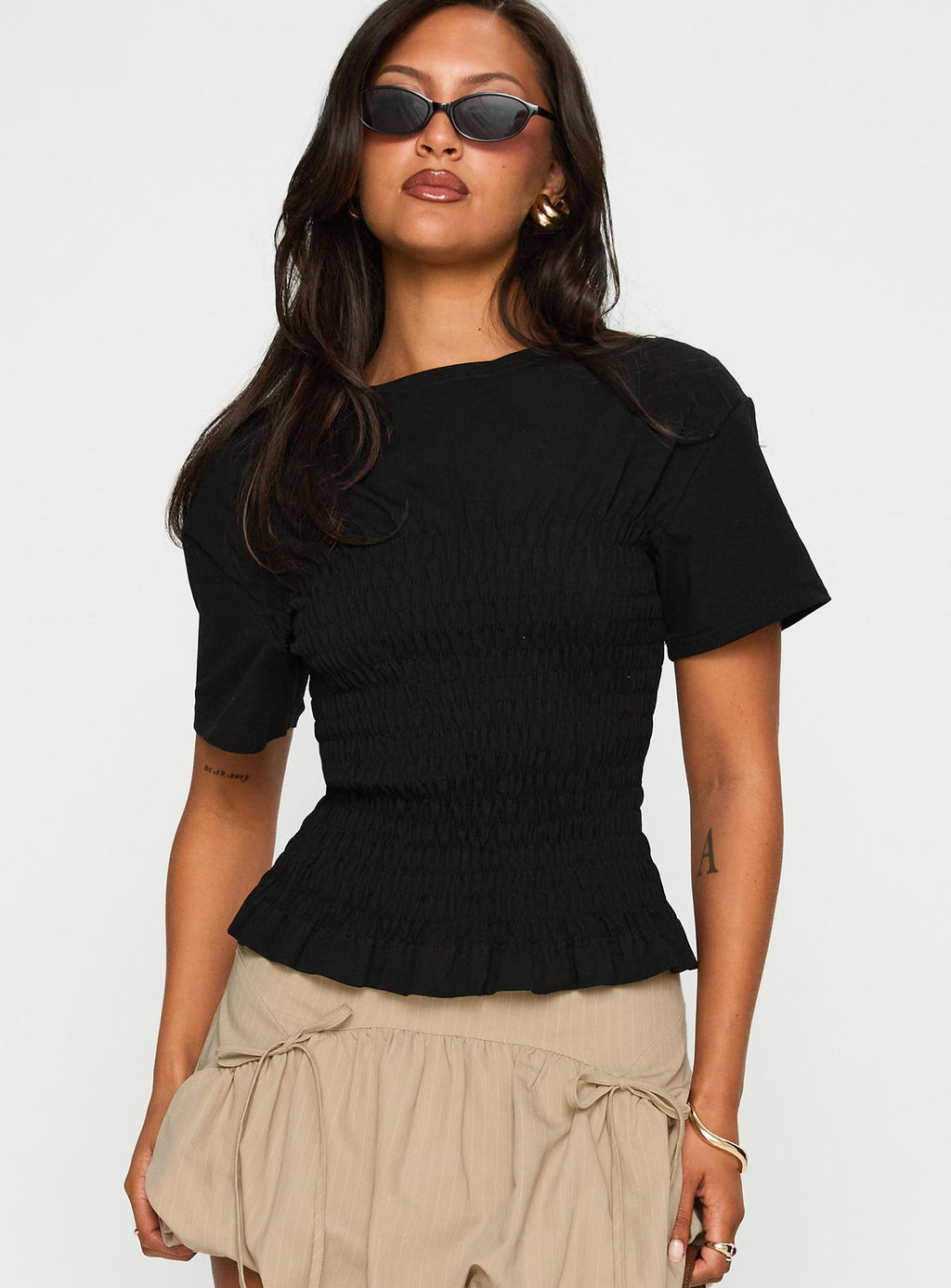 Palloma Bubble Hem Mini Skirt Beige